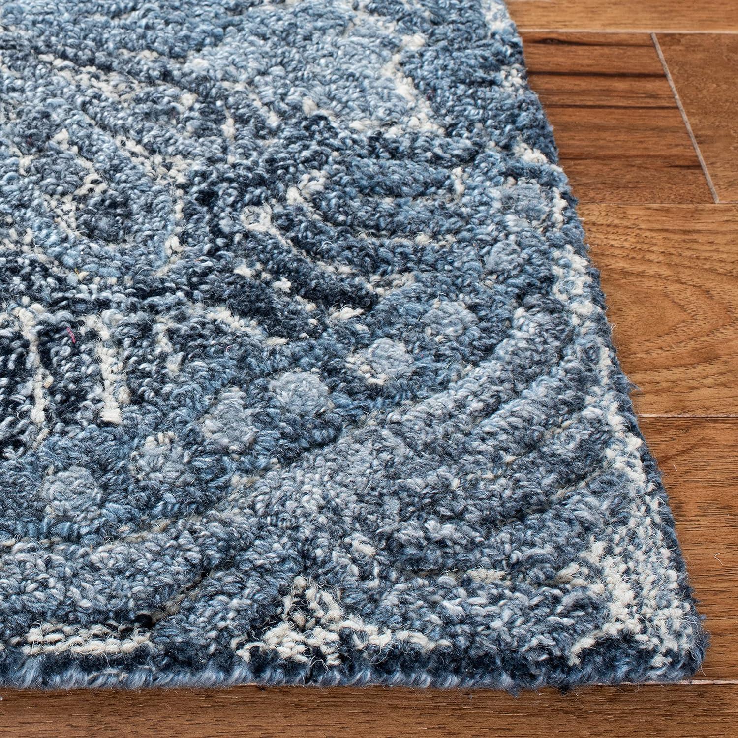 Hand-Tufted Wool Square Rug in Soft Blue and Grey Tones