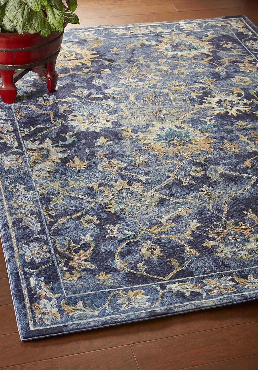 LR Home Ada 8'9" x 11'9" Indigo Bordered Floral Adult Durable Indoor Area Rug