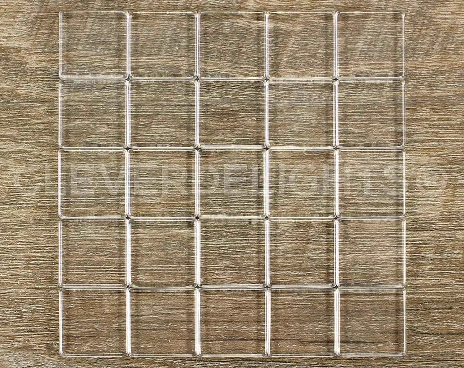 CleverDelights 1" Square Glass Tiles - 50 Pack - Clear 1 Inch Craft Tiles