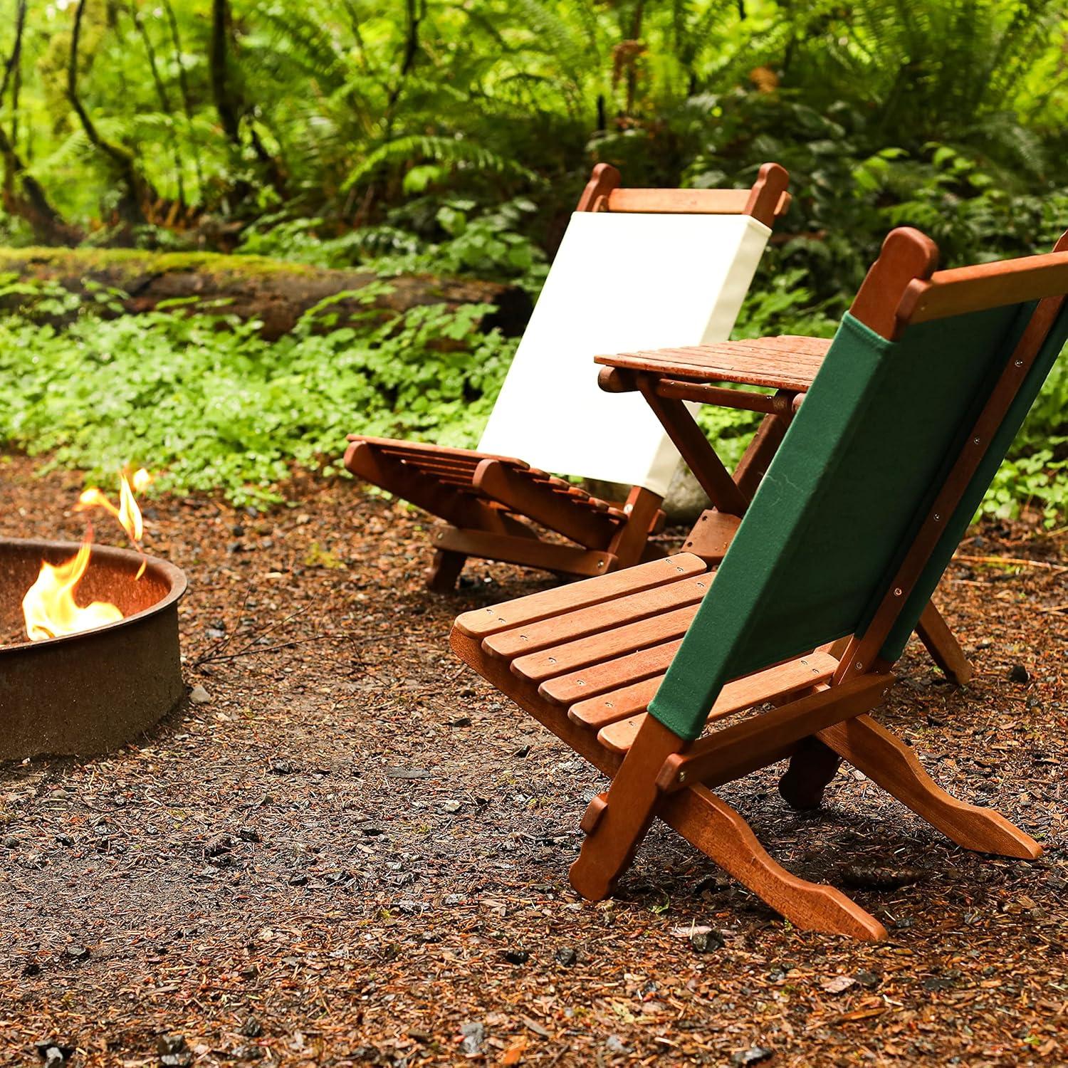 Portable Keruing Wood Lounger with Heavy-Duty Green Polyester