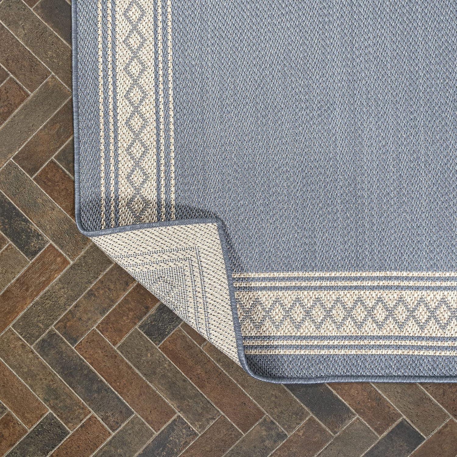 3' x 5' Lucia Classic Diamond Border Indoor/Outdoor Area Rug, Blue/Cream - JONATHAN Y