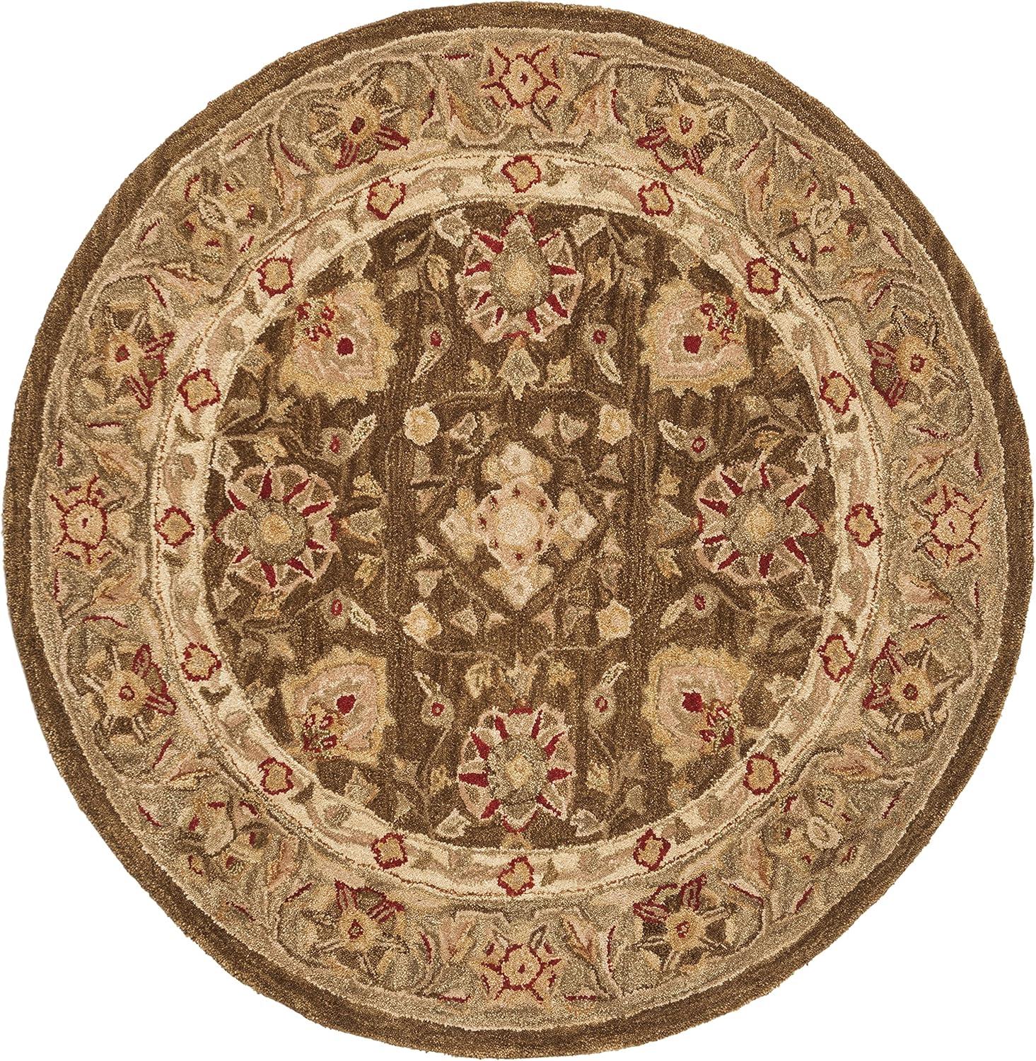 Handmade Anatolia Inspired 8' Round Wool Area Rug in Brown/Green