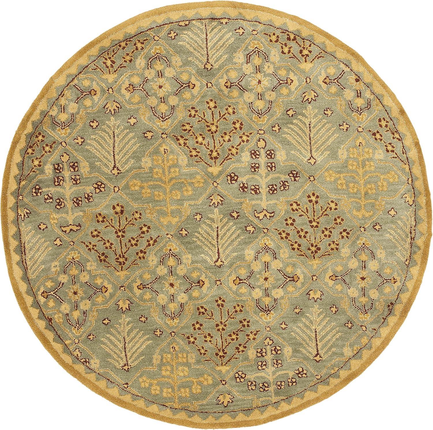 SAFAVIEH Antiquity Trafford Floral Geometric Wool Area Rug, Light Blue/Gold, 3'6" x 3'6" Round