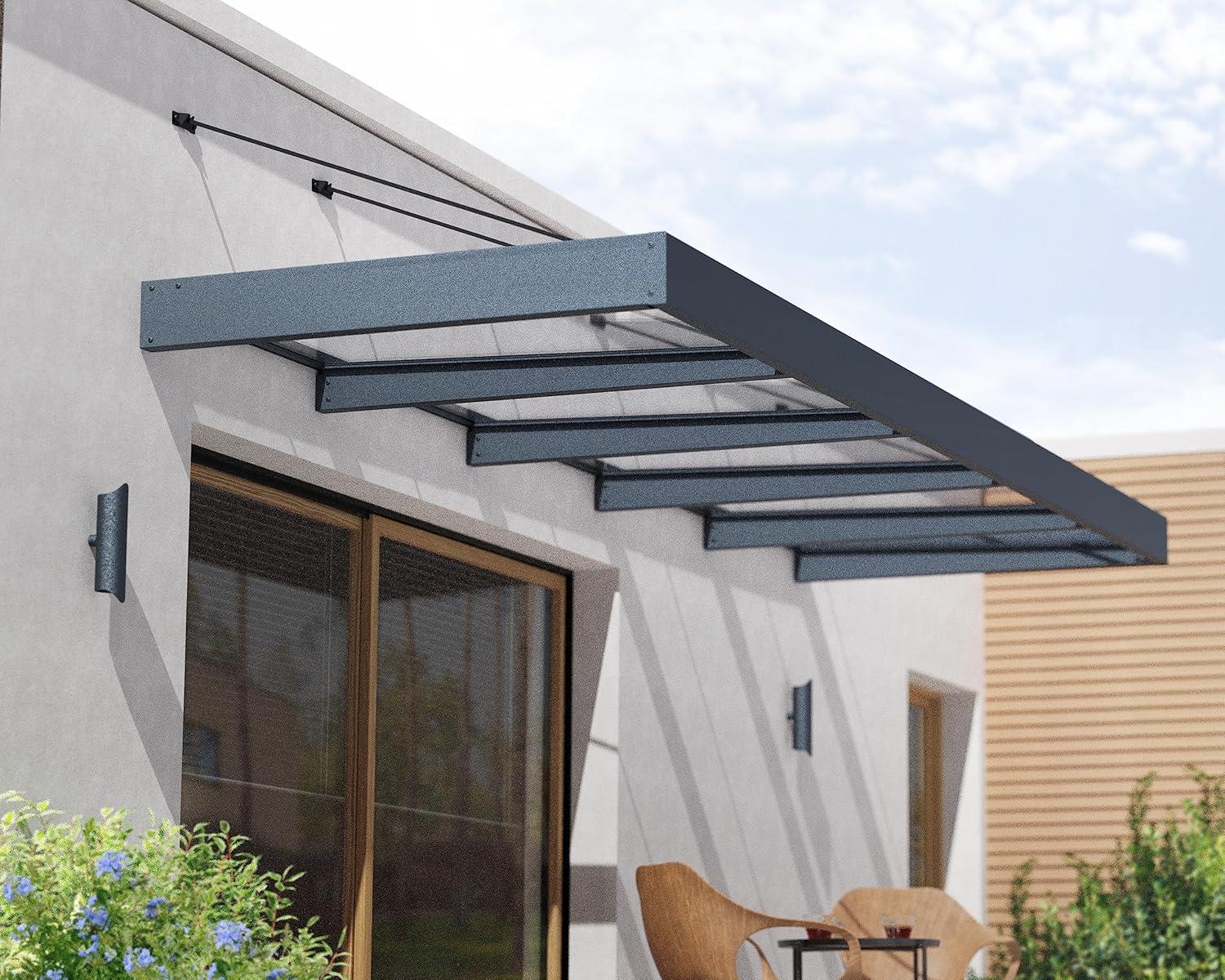 Palram - Canopia Sophia 4' 7" D Acrylic Clear/Gray Stationary Slope Door and Window Awning