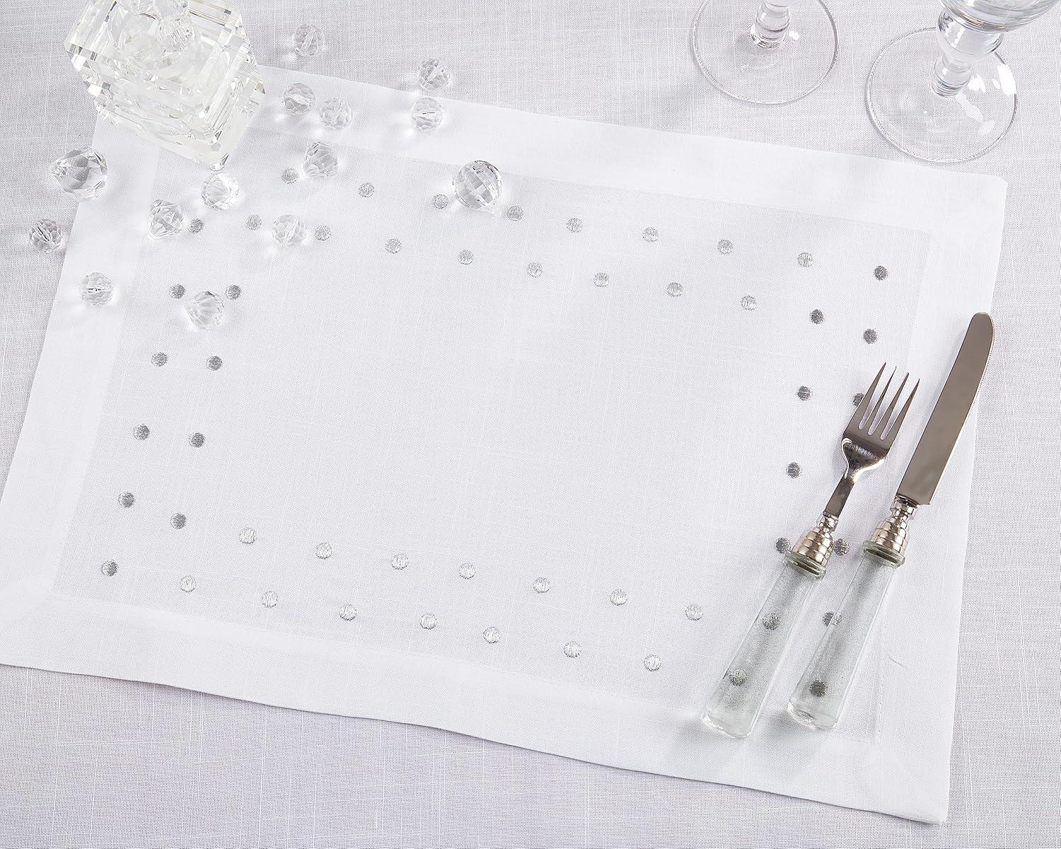 Silver Polka Dot Fabric Placemats Set of 4