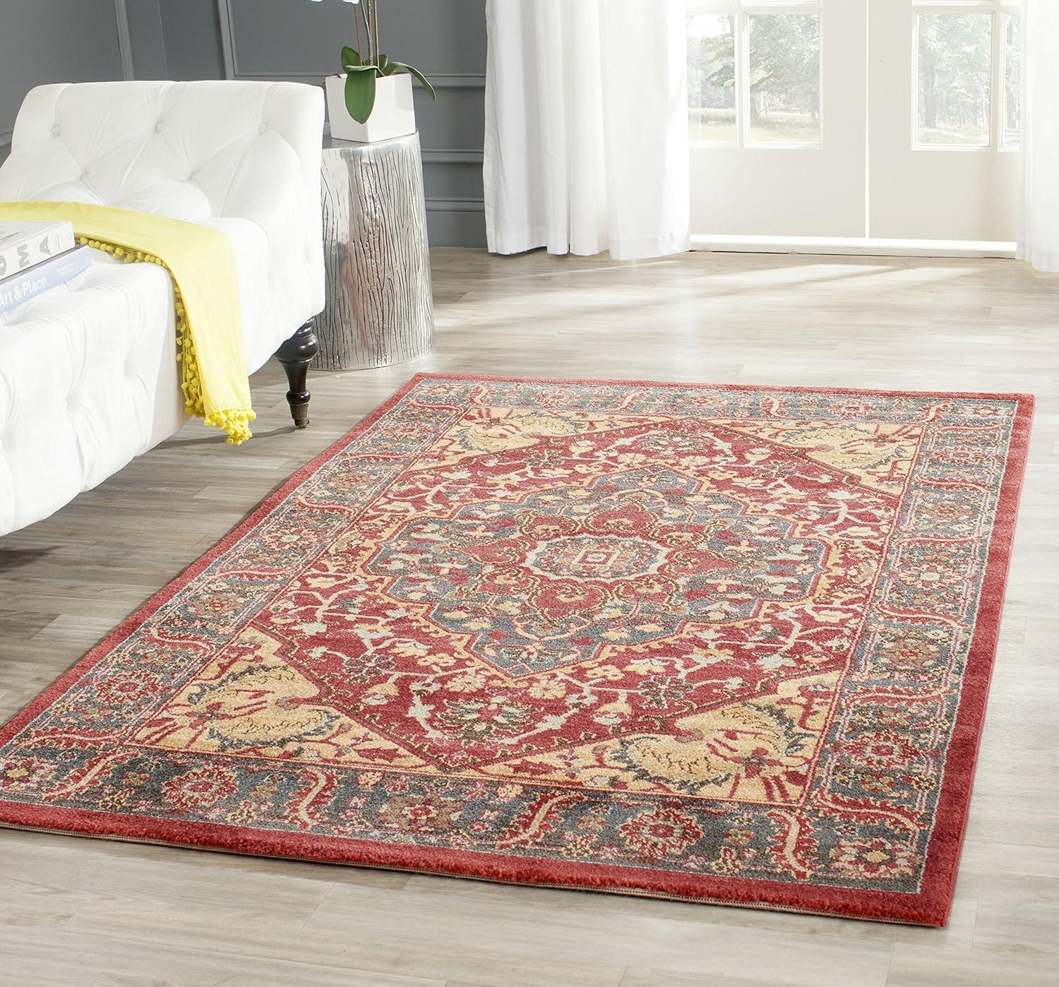 Mahal Red and Navy Rectangular Synthetic Area Rug 3' x 5'