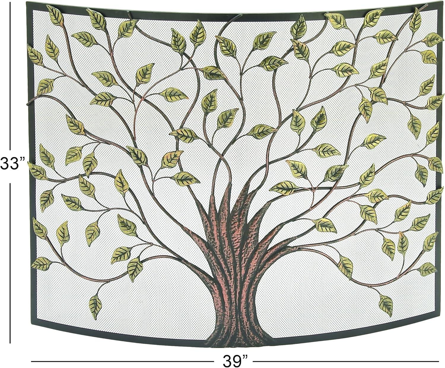 Bronze Metal Tree Design Fireplace Screen with Golden Leaves