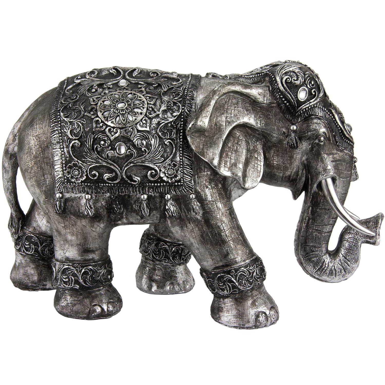 Oriental Furniture 20" Auspicious Elephant Statue, Figurine, Statue, animal, Indian, Asian, Decorative item