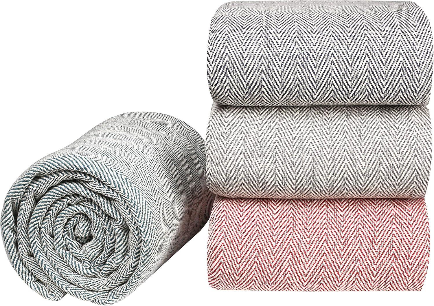 GLAMBURG 100% Soft and Breathable Cotton Thermal Blanket Queen Charcoal - Perfect for Layering Any Bed for All Season