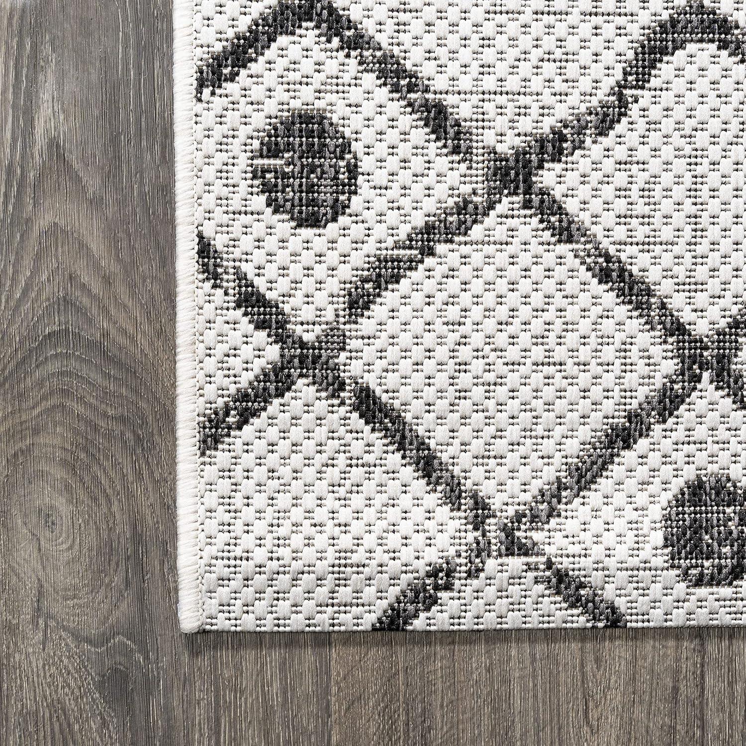 2'x10' Nokat Modern Bohemian Styled Indoor/Outdoor Runner Rug, Ivory/Black - JONATHAN Y