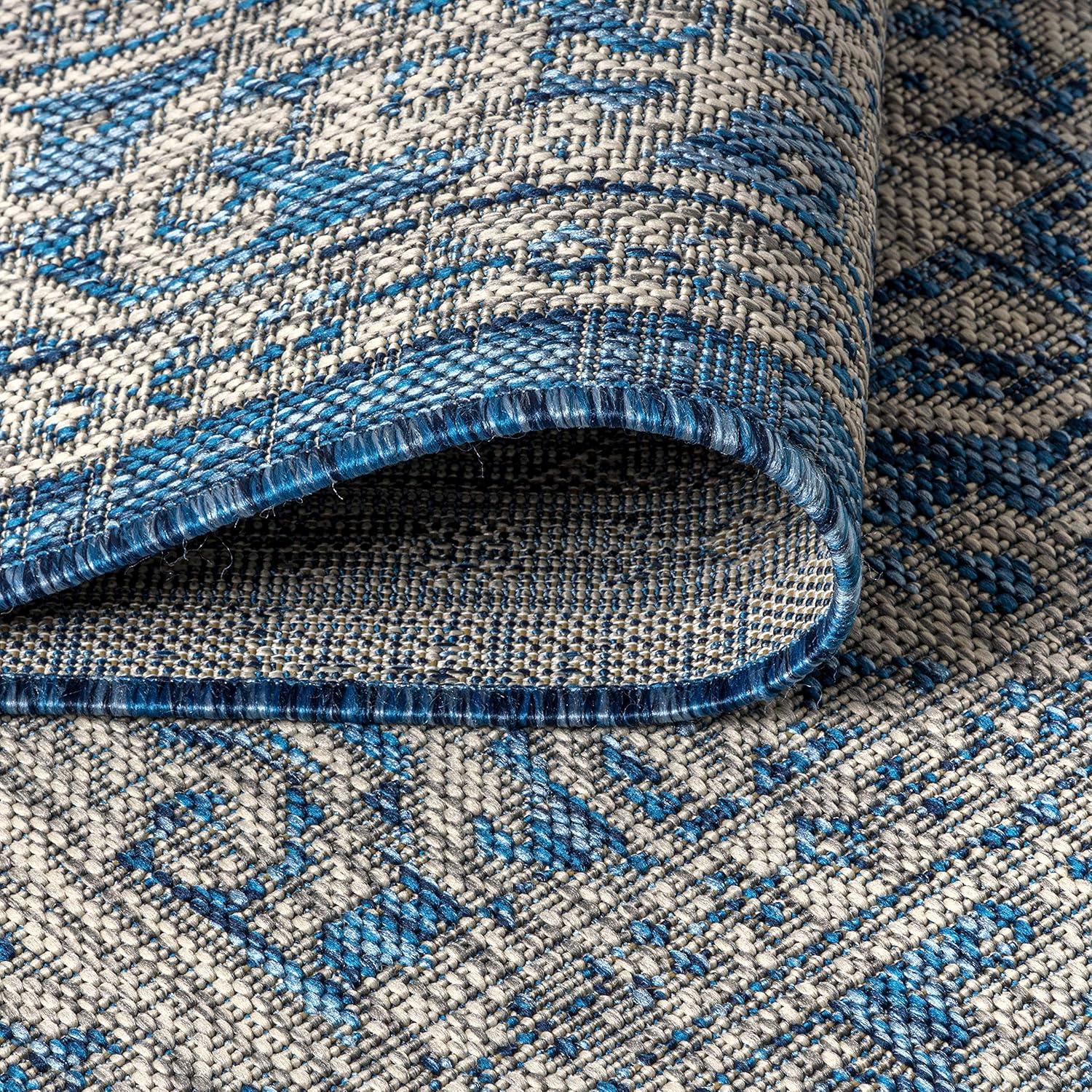 3'x5' Sinjuri Medallion Textured Weave Indoor/Outdoor Area Rug, Navy/Gray - JONATHAN Y