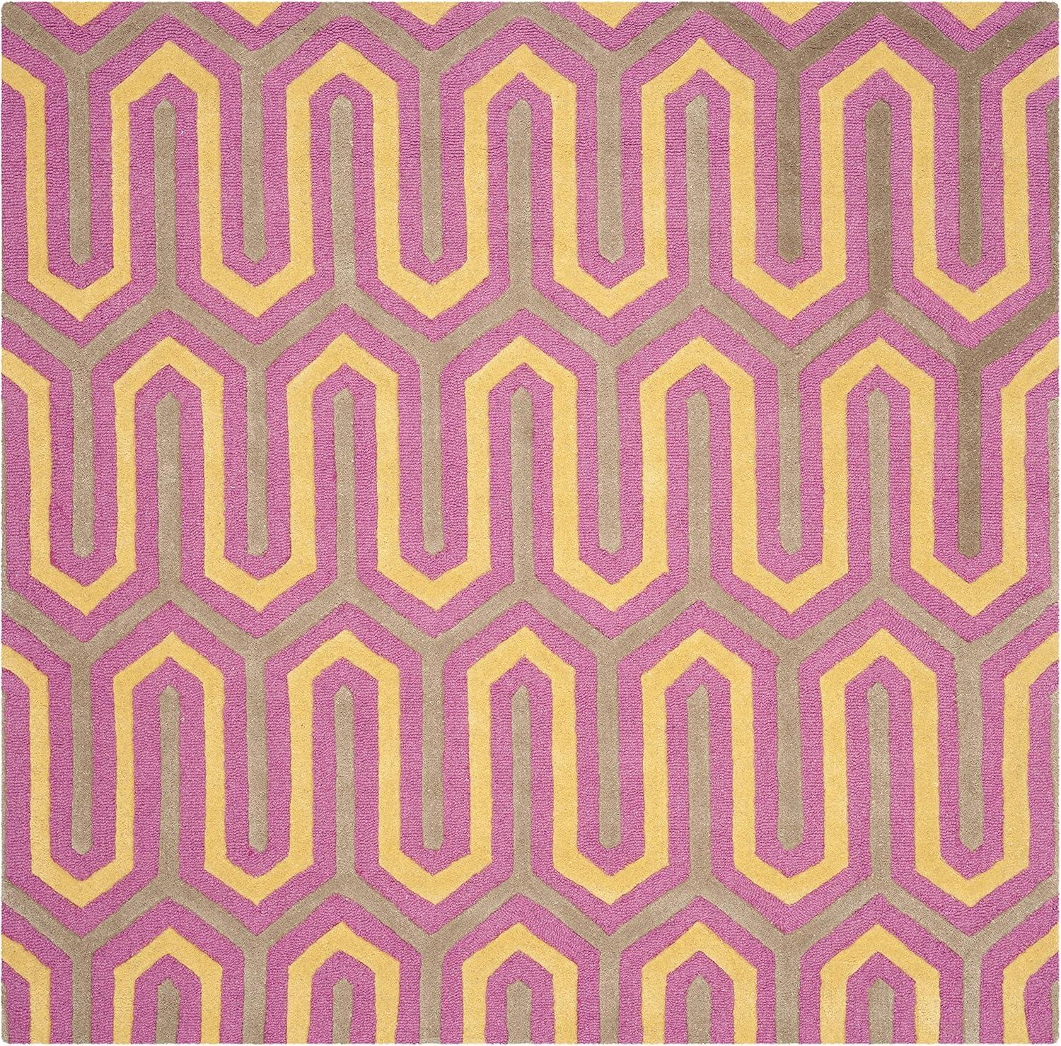 SAFAVIEH Cambridge Oswald Geometric Tessellation Wool Area Rug, Fuchsia/Grey, 6' x 6' Square