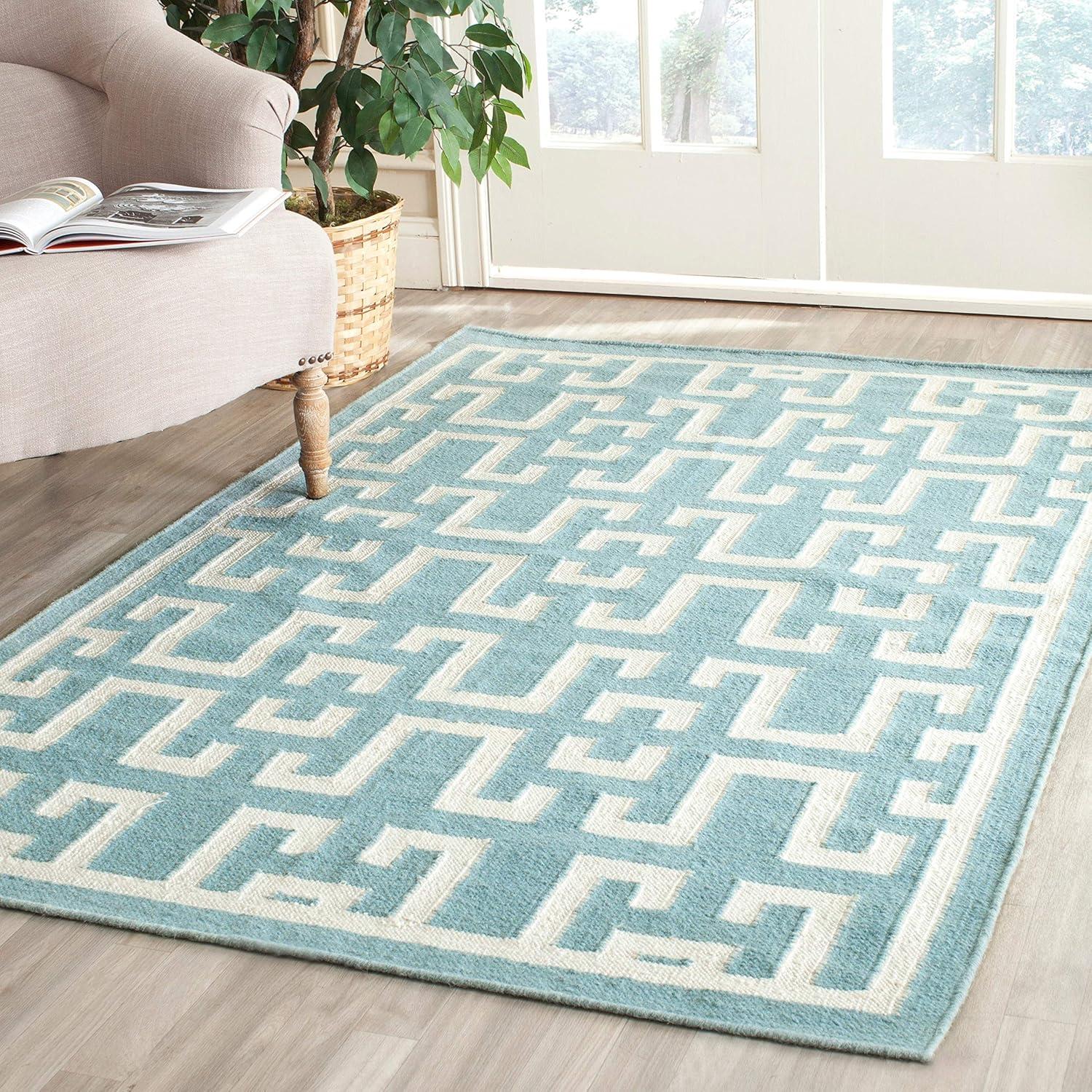 Dhurries DHU621 Hand Woven Flat Weave Accent Rug Seafoam / Ivory 3' X 5' - Safavieh.