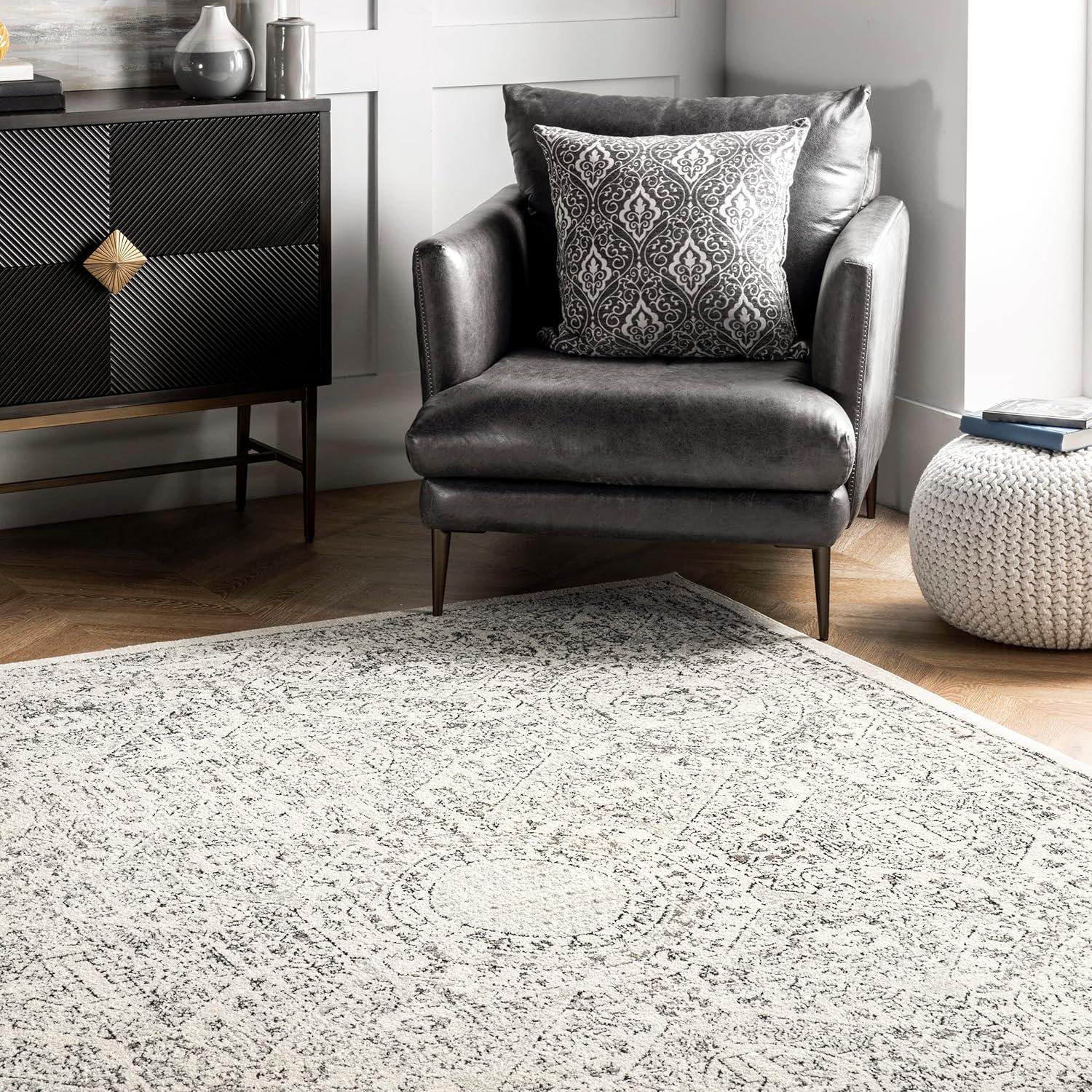 Reversible Gray Synthetic 8' x 10' Easy Care Area Rug