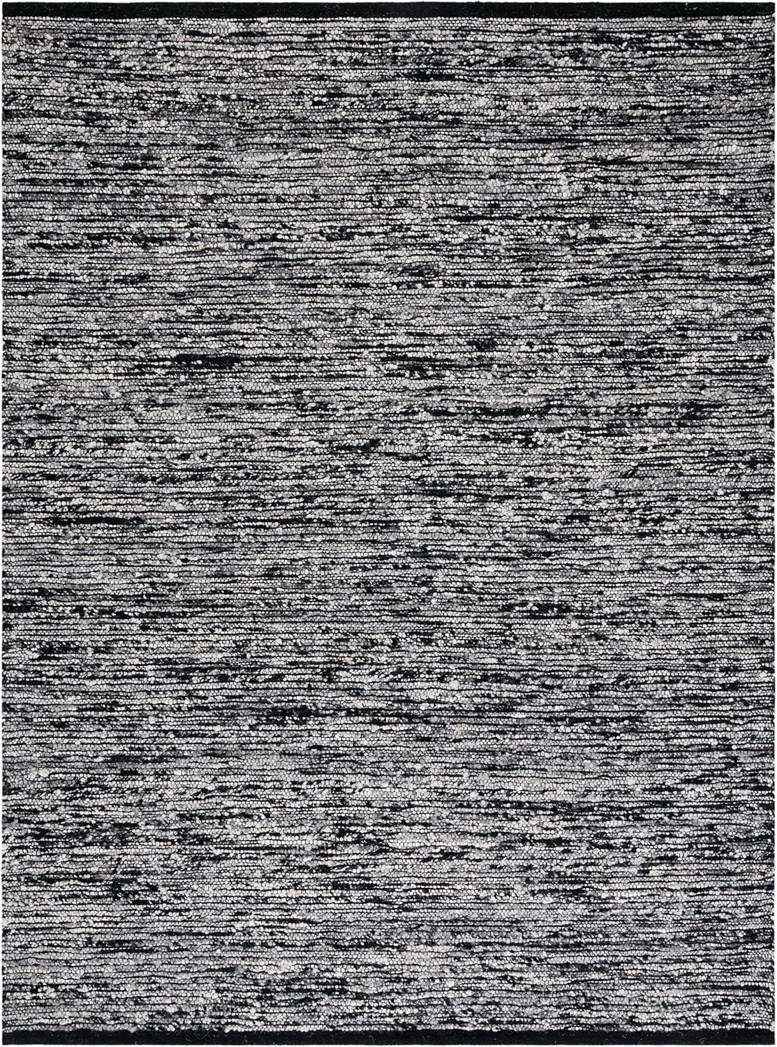 Artisan-Crafted Black Wool 8' x 10' Handwoven Area Rug