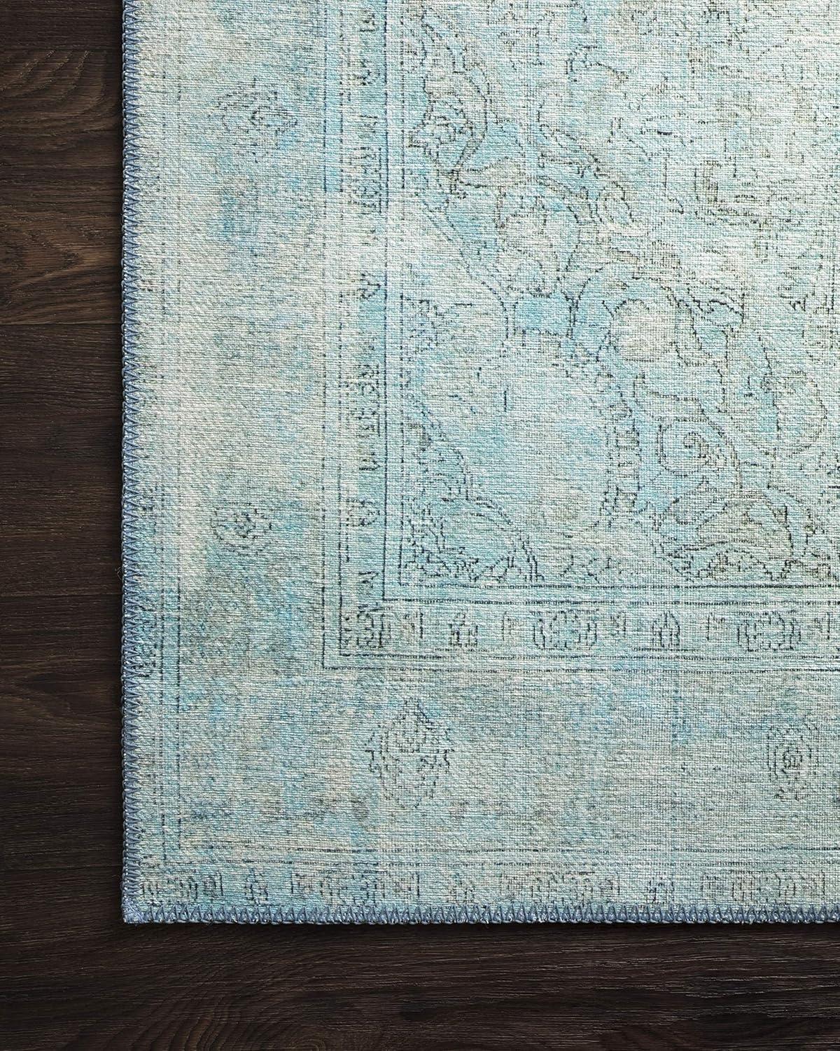 Aqua Blue Floral Motif Hand-Knotted Area Rug