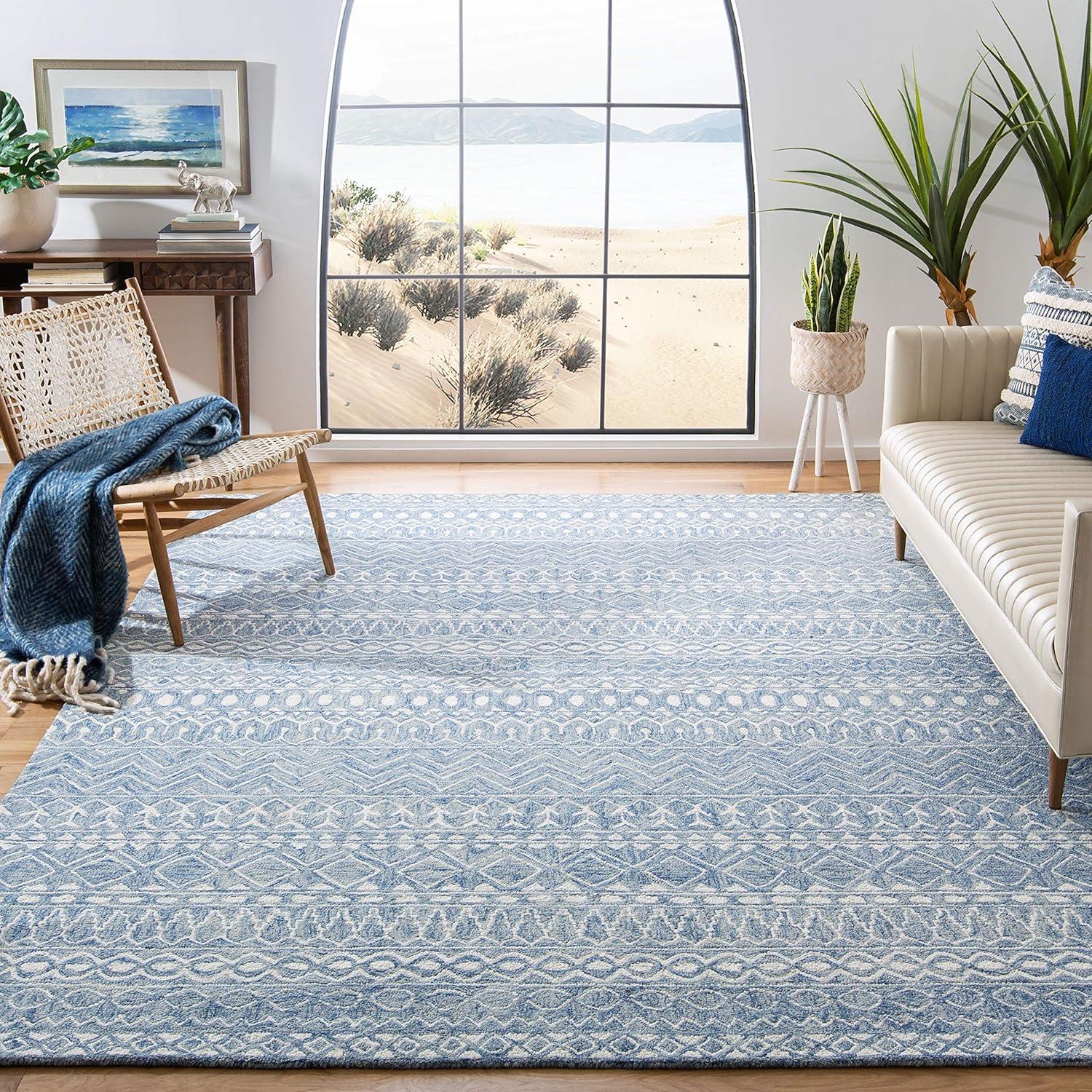 Handmade Tufted Wool 10' x 14' Rectangular Blue/Ivory Area Rug