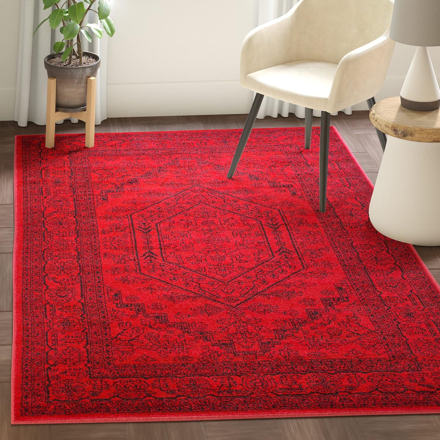 Adirondack ADR108 Power Loomed Area Rug - Red/Black - 4'x4' - Safavieh.