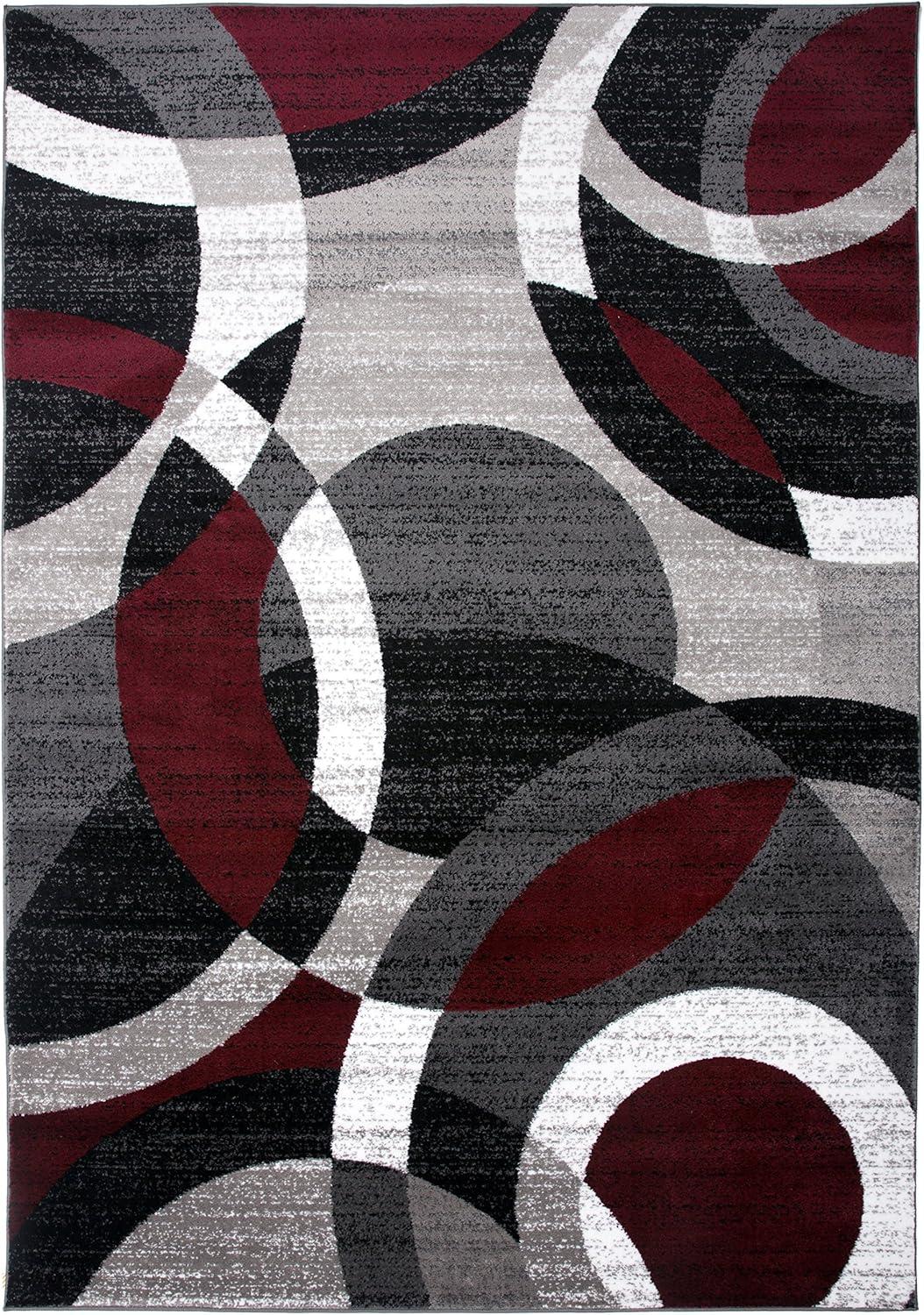 Red Abstract Rectangular Stain-Resistant Synthetic Area Rug