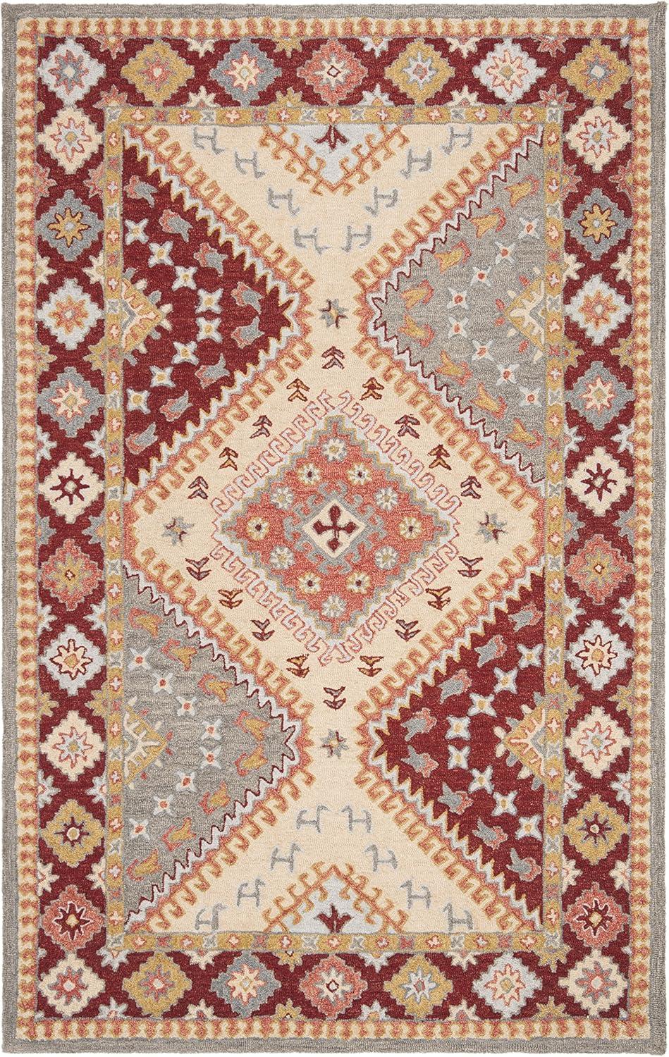 Rustic-Chic Red & Ivory Handmade Wool Area Rug 4' x 6'