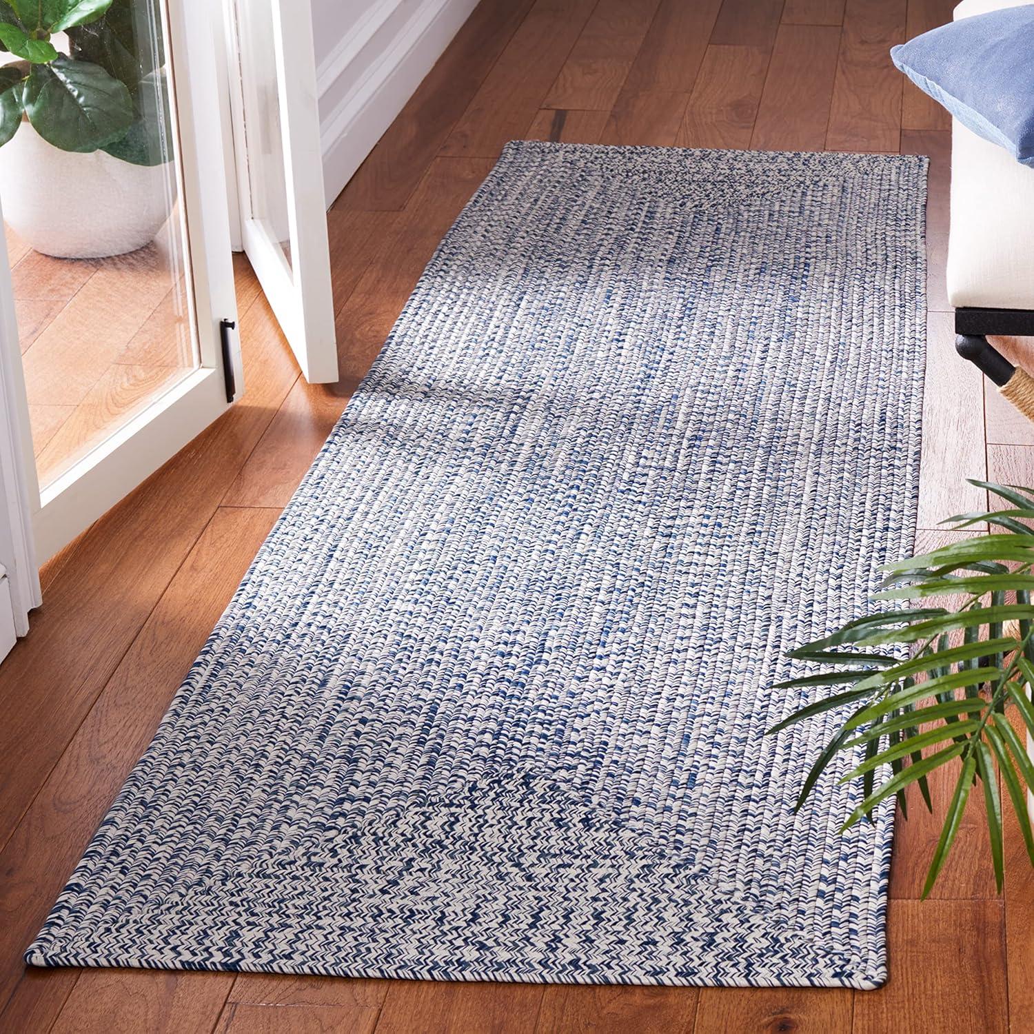 Braided BRA201 Hand Woven Indoor Machine Washable Runner Rug - Dark Blue/Ivory - 2'3"x6' - Safavieh