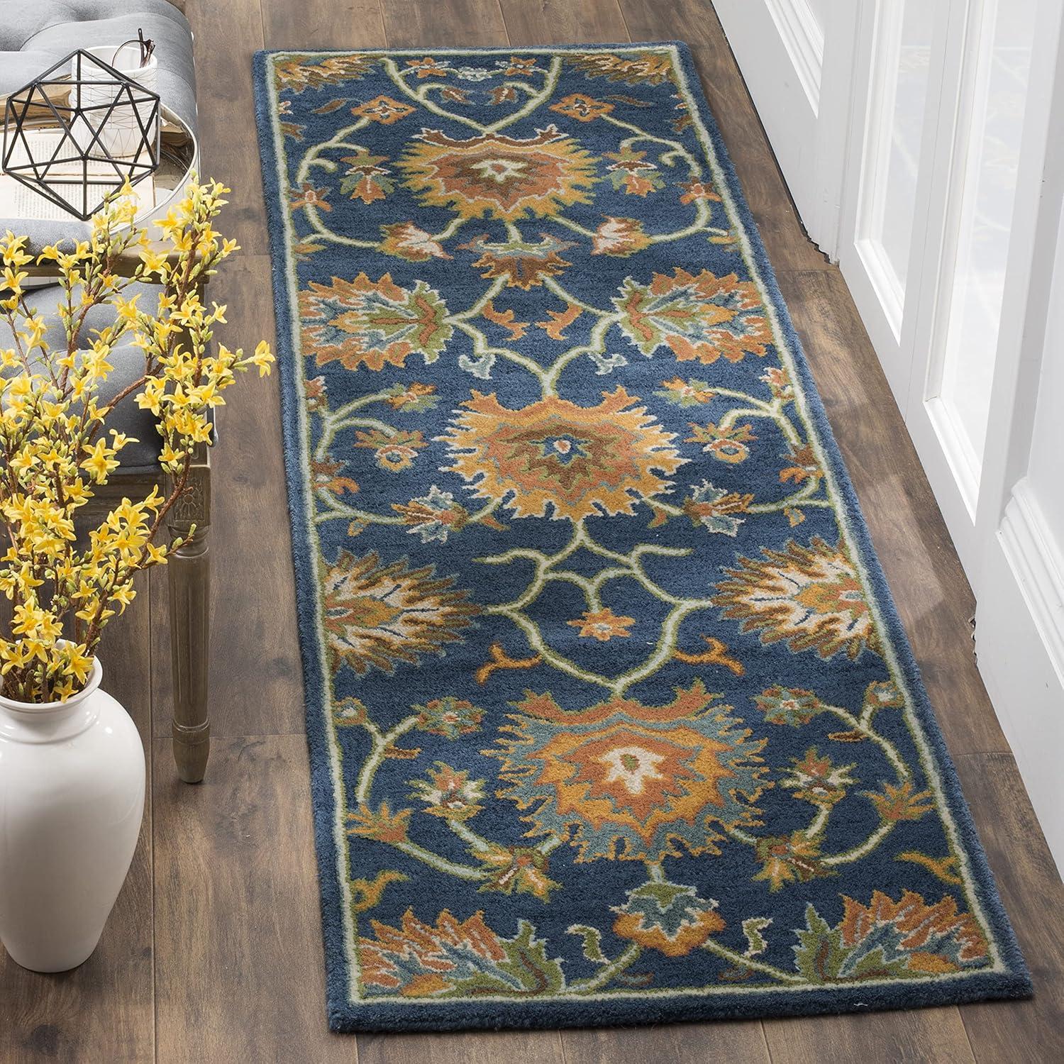 SAFAVIEH Heritage Sharla Floral Wool Runner Rug, Navy, 2'3" x 8'