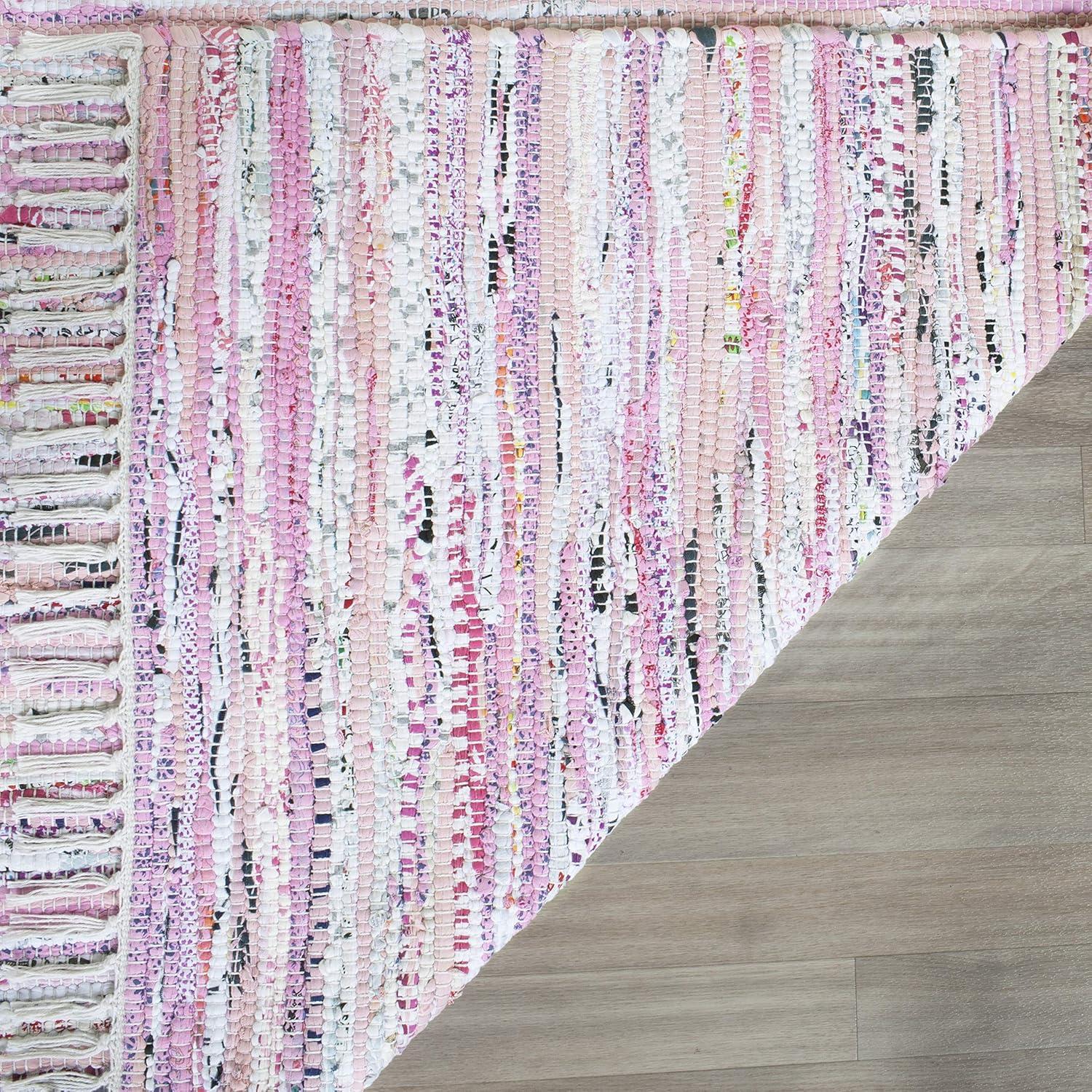 Rag Area Rug RAR125 Hand Woven Area Rug - Light Pink/Multi - 8'x10' - Safavieh.