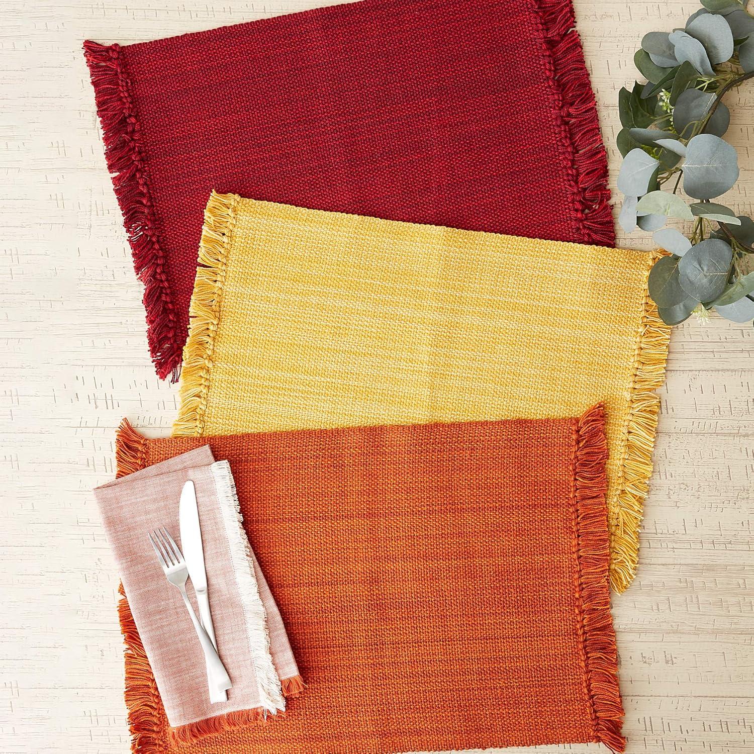 Red Cotton Fringe Rectangular Placemats Set of 6