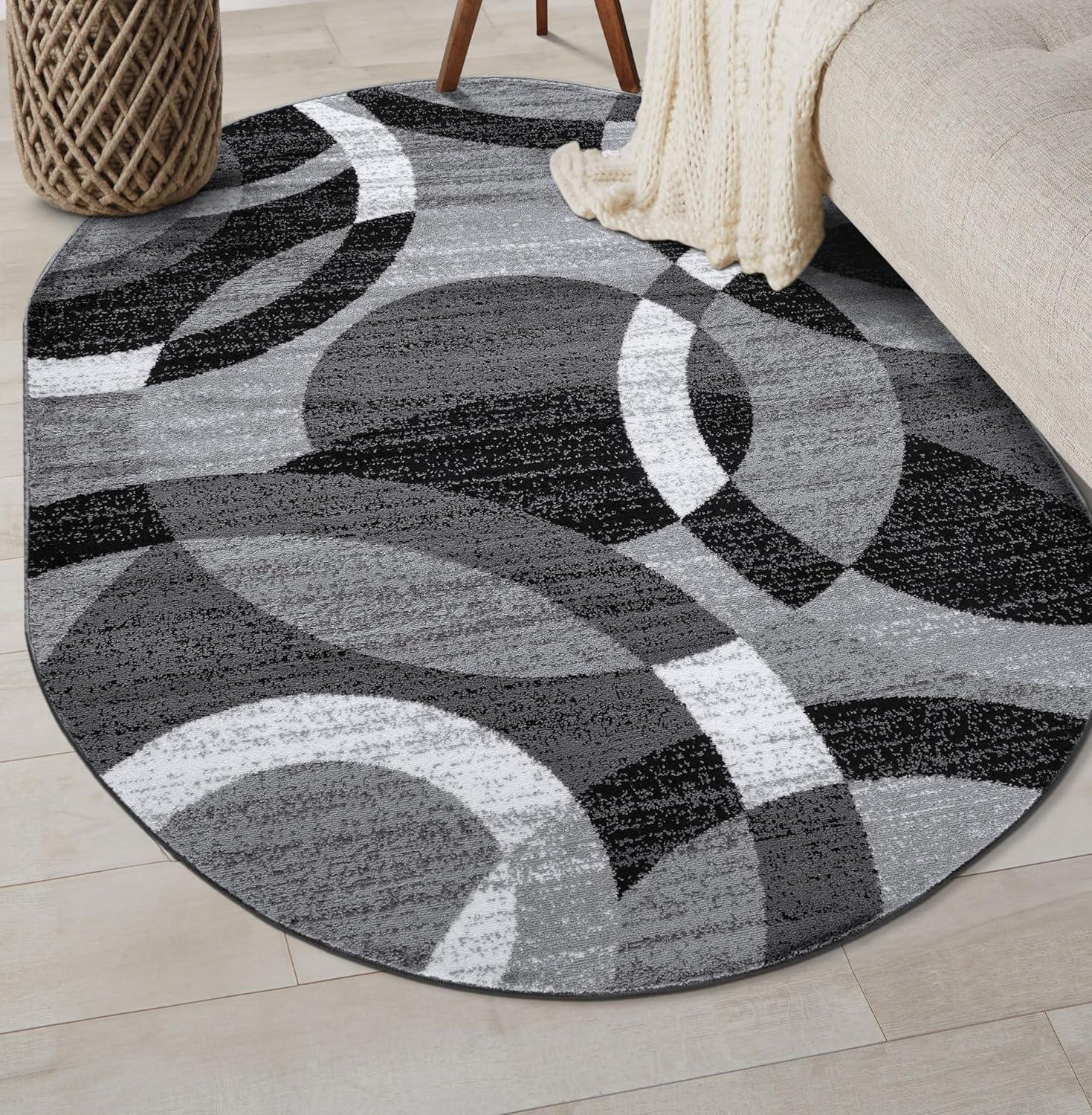 World Rug Gallery Geometric Circles Area Rug - Gray 5'x6'6" Oval