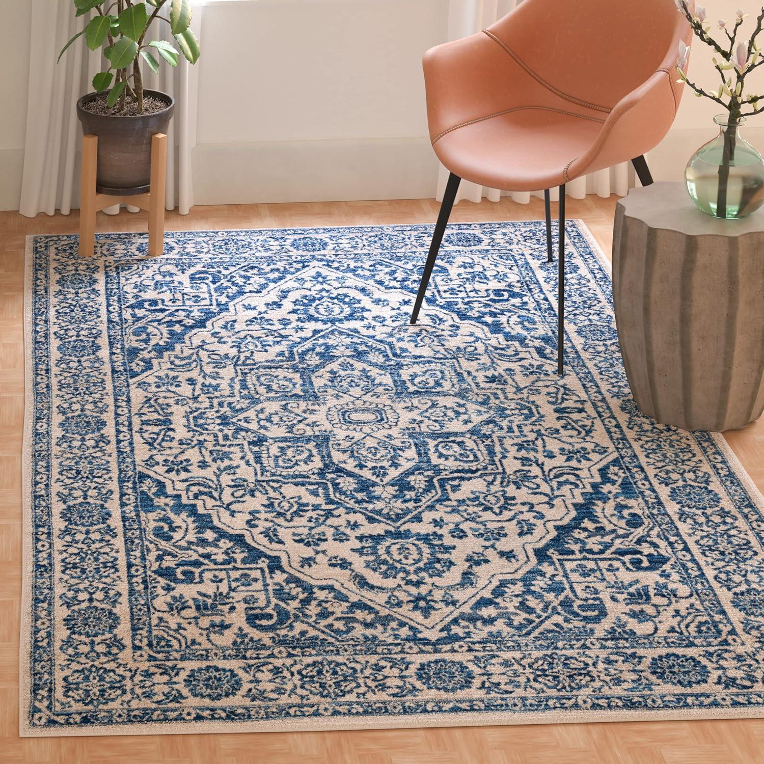 Belmont BMT134 Power Loomed Area Rug - Navy/Grey - 4'5"x6'5" - Safavieh.