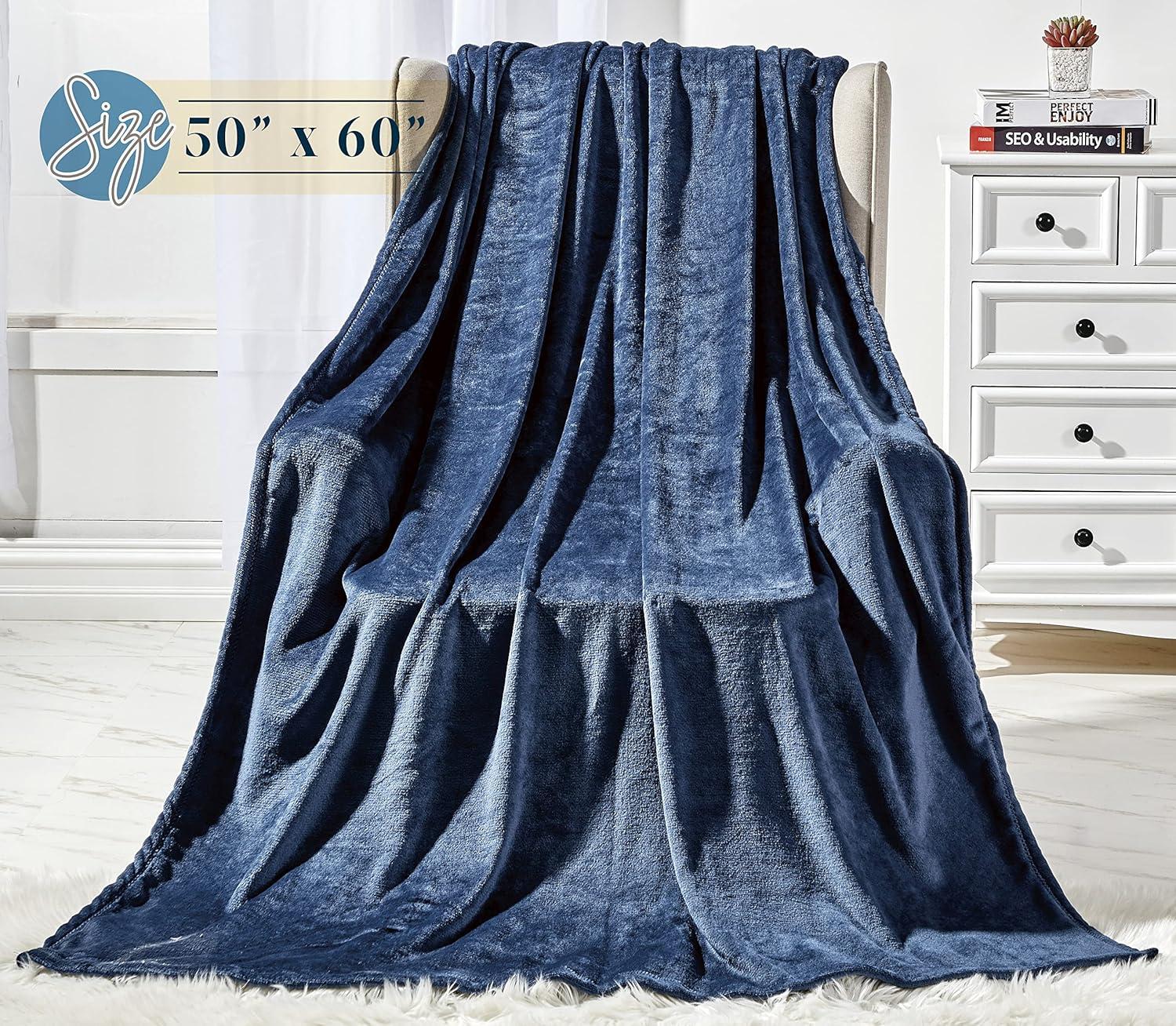 Elegant Comfort Breathable Fleece Throw Blanket, 50 x 60 inches, Perfect for Lounging and Home Decor, All Season Suitable, Solid Throw, Navy