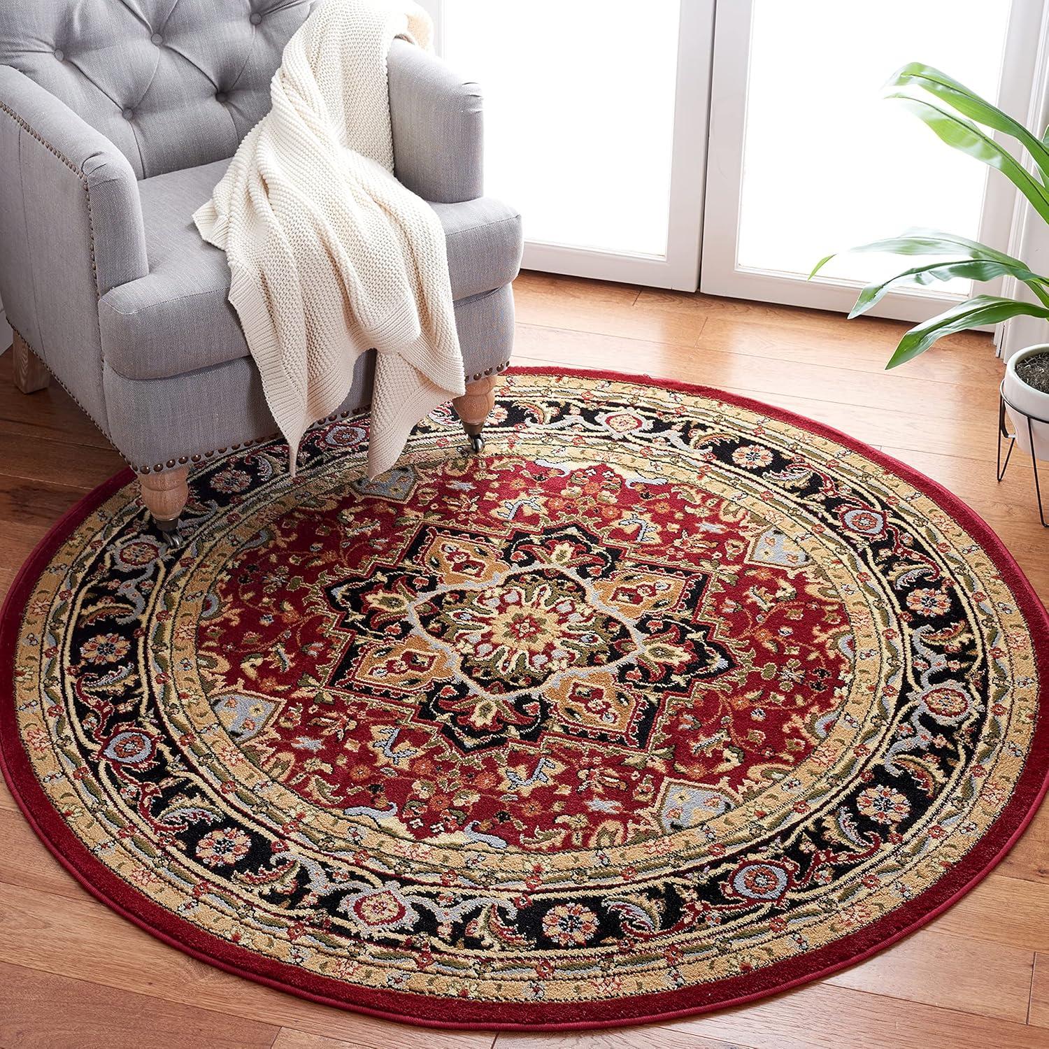 Lyndhurst Heriz LNH330 Power Loomed Area Rug - Red/Black - 8' Round - Safavieh