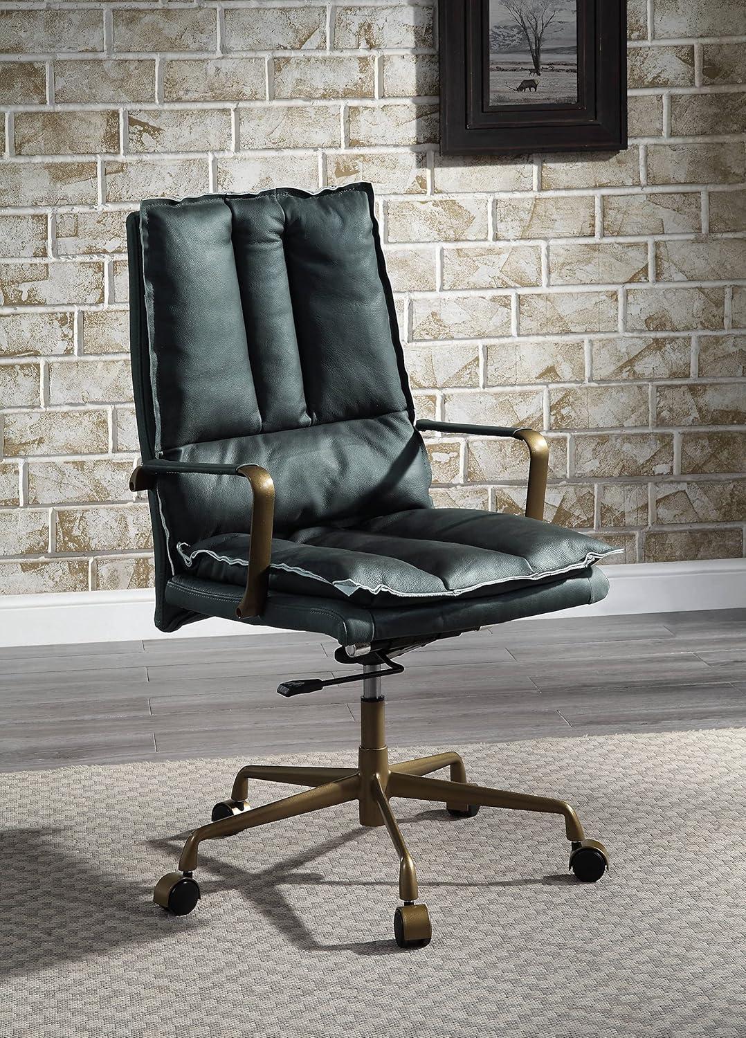 Luxurious Dark Green Top Grain Leather Executive Swivel Chair