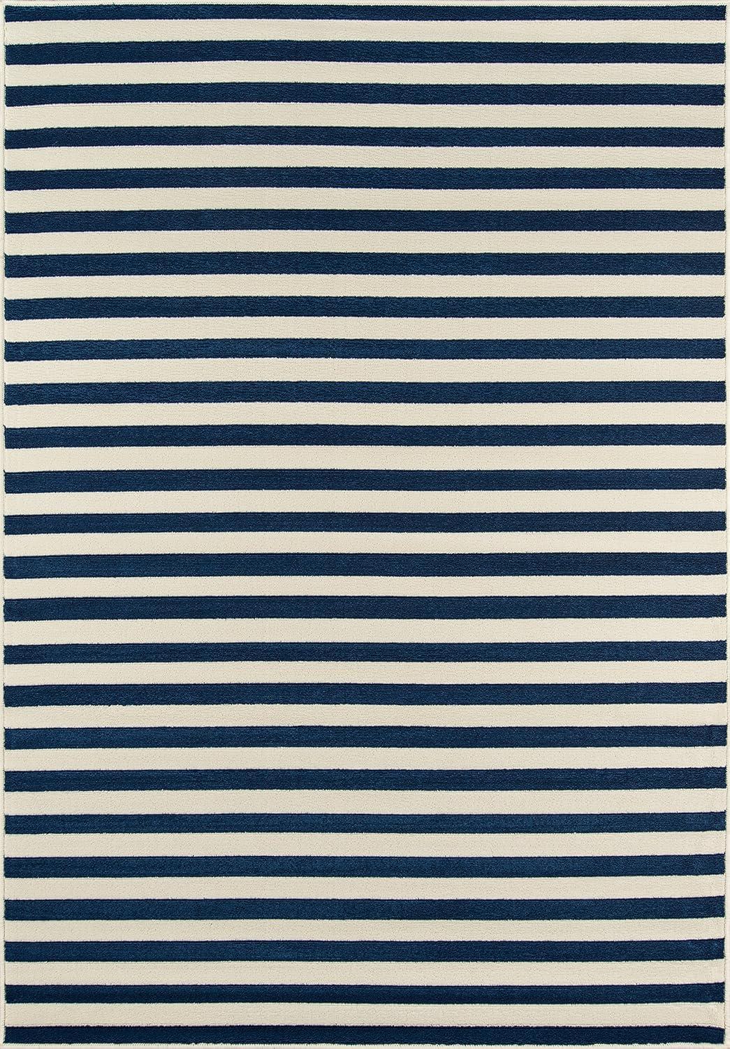 Momeni  Baja Stripe Indoor Outdoor Rug Navy 3'11" x 5'7" 4' x 6' Outdoor, Indoor Rectangle