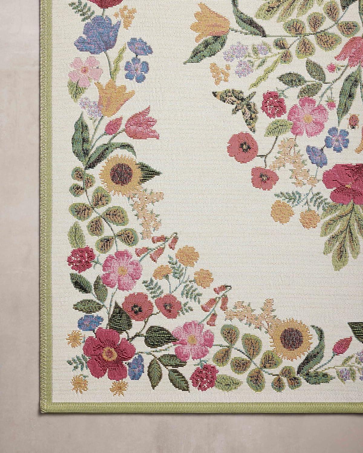 Cream Floral Wool and Synthetic 5'-3" x 7'-8" Area Rug