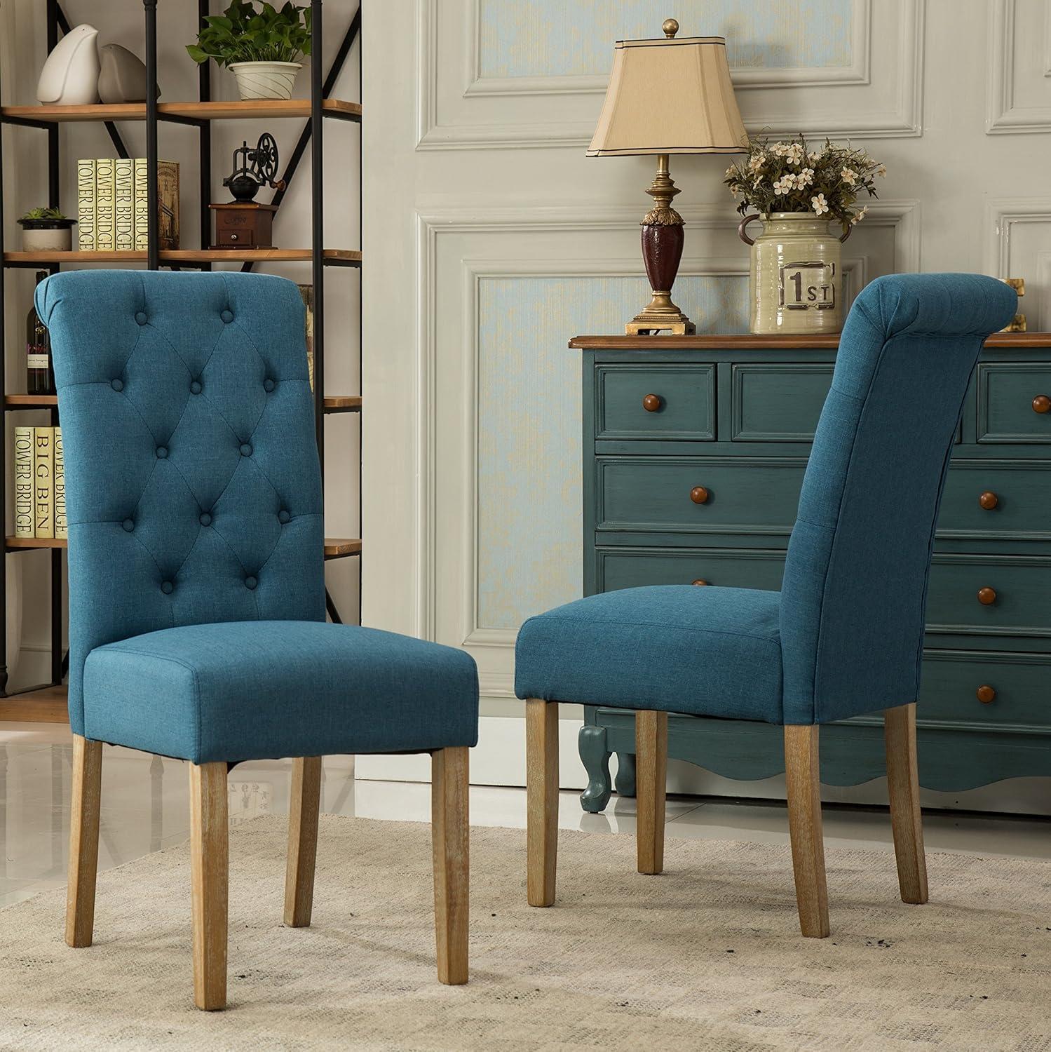 Roundhill Furniture Habit Solid Wood Tufted Parsons Dining Chair, Yellow, Set of 2