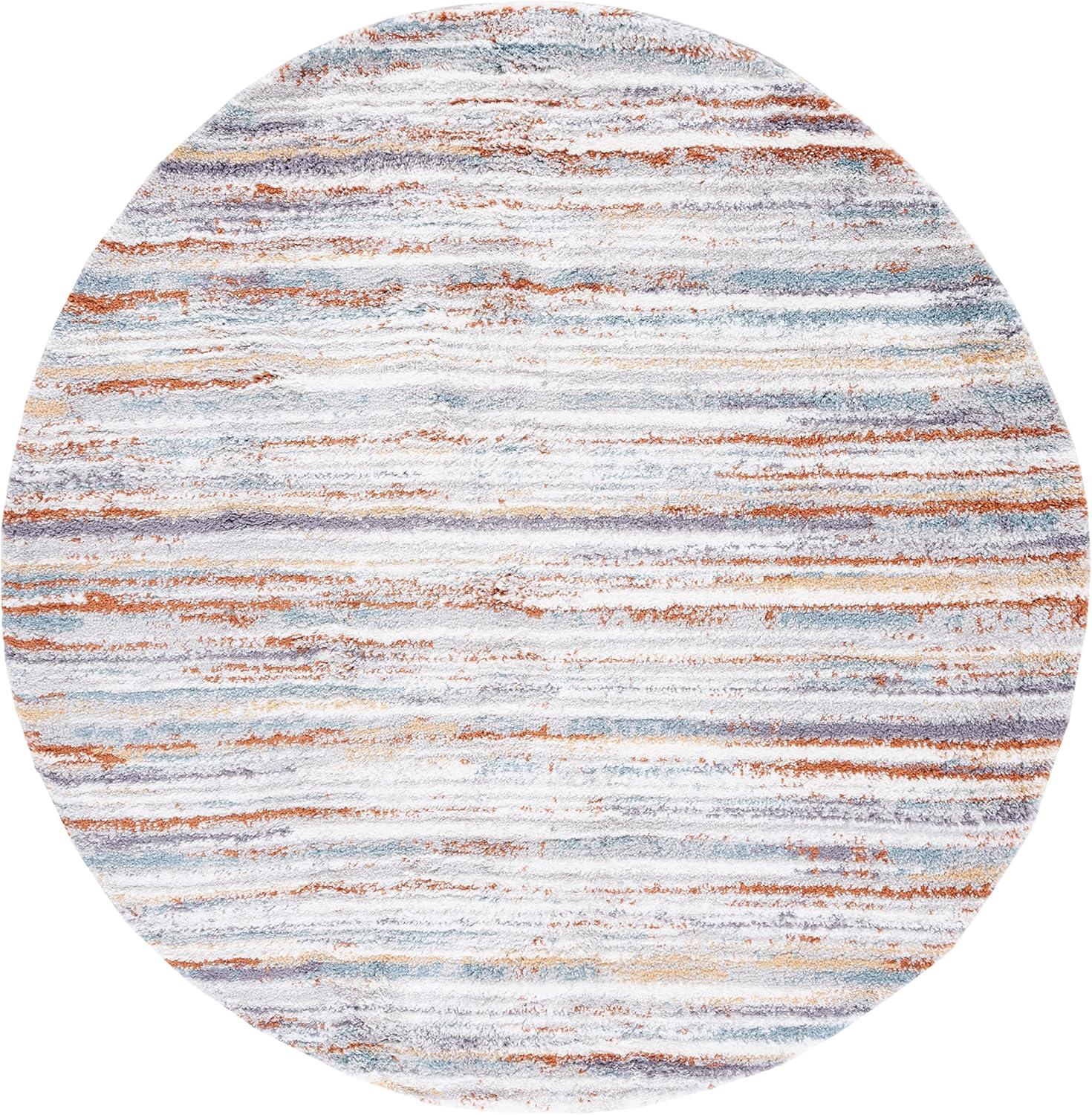 SAFAVIEH Berber Shag Jonette Abstract Area Rug, Blue Rust/Ivory, 4'5" x 4'5" Round