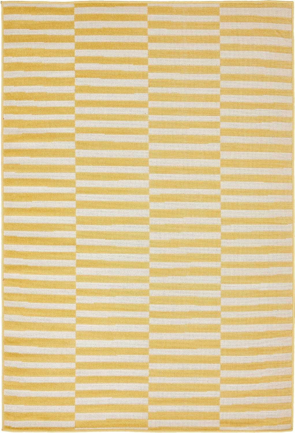 Yellow and Beige Striped Synthetic 4' x 6' Area Rug