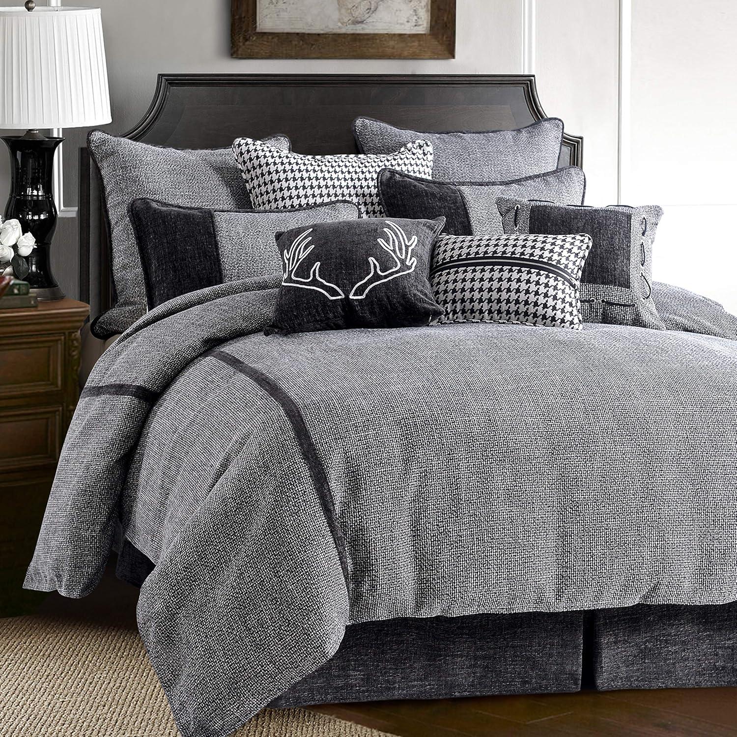 Hamilton Gray Chenille Traditional Modern Rustic 4 Piece Comforter Set