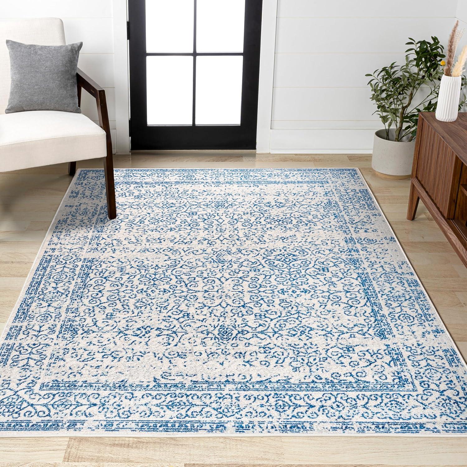 3'x5' Ferro Filigree Charcoal Black and White Area Rug, Cream/Blue - JONATHAN Y