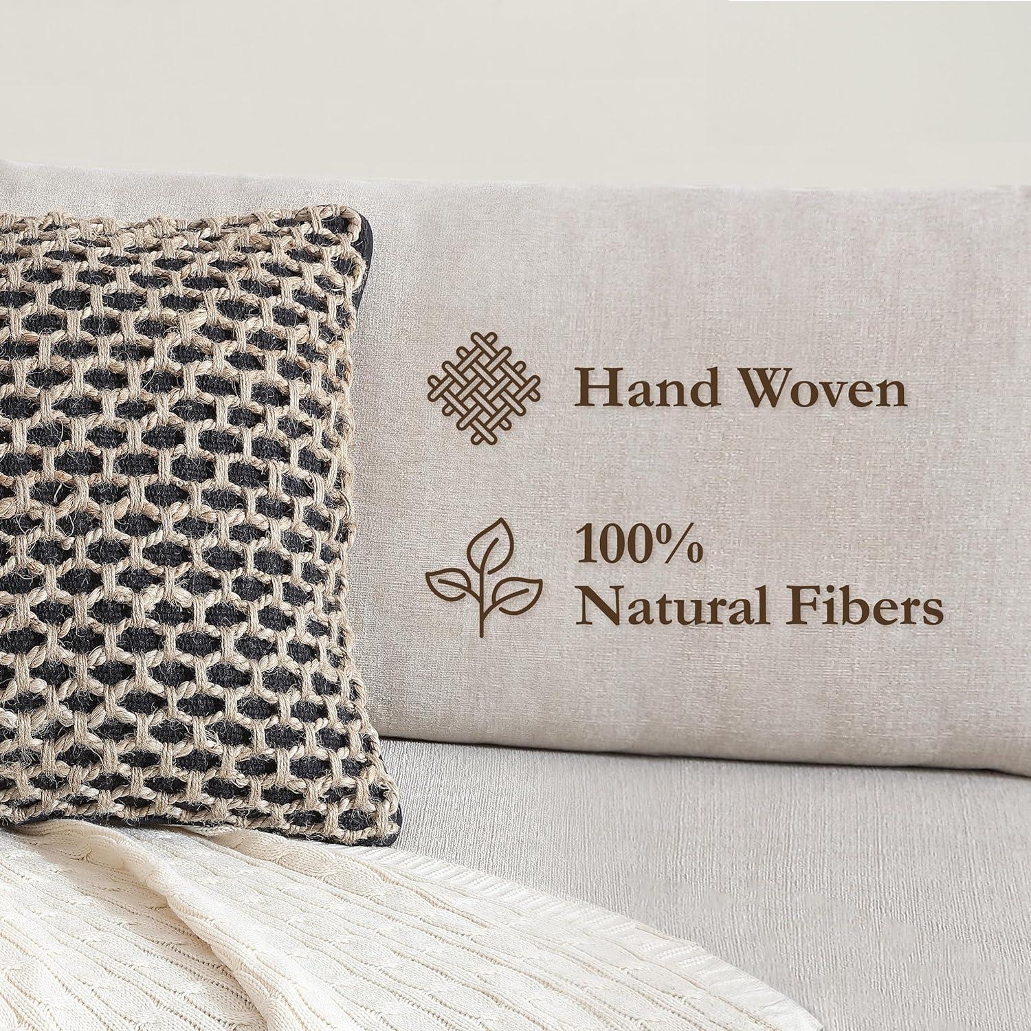 Boho Living Jada Decorative Pillow Collection Jute/Cotton Indoor Square Throw Pillow with & Insert (Set of 2)