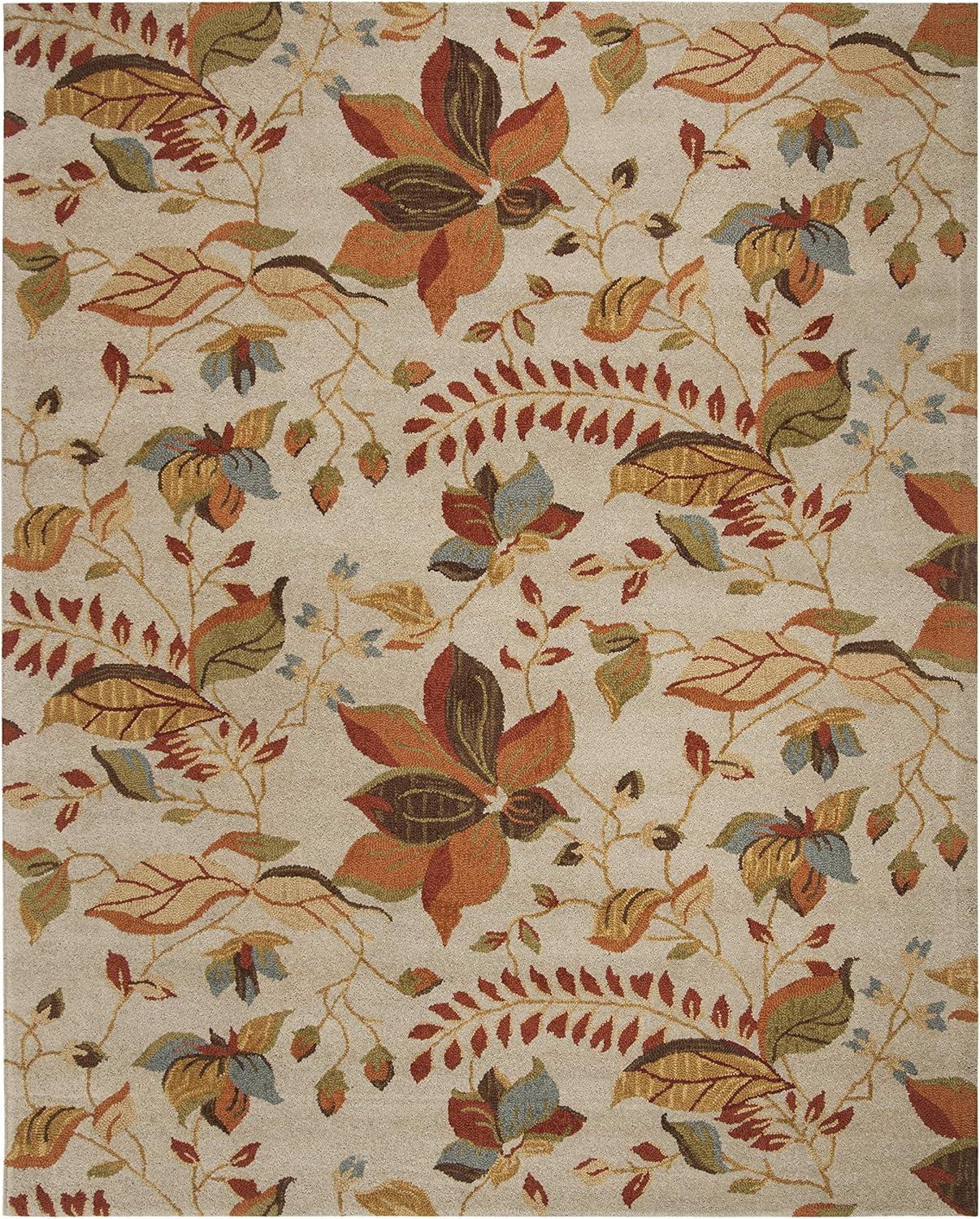 SAFAVIEH Blossom Evelyn Floral Flowers Wool Area Rug, Beige/Multi, 8' x 10'