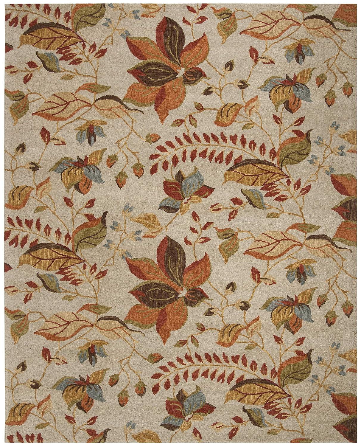 SAFAVIEH Blossom Evelyn Floral Flowers Wool Area Rug, Beige/Multi, 8' x 10'