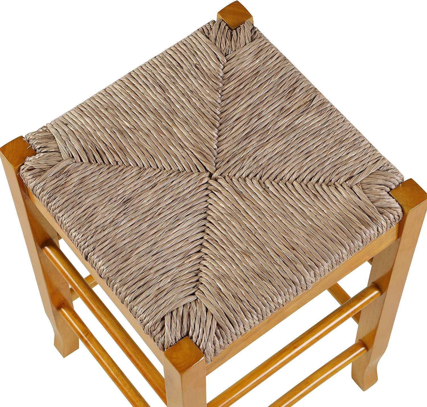 24" Rush Seat Counter Height Barstool Oak - Boraam: Hardwood Frame, Handwoven Seat, Floor Glides