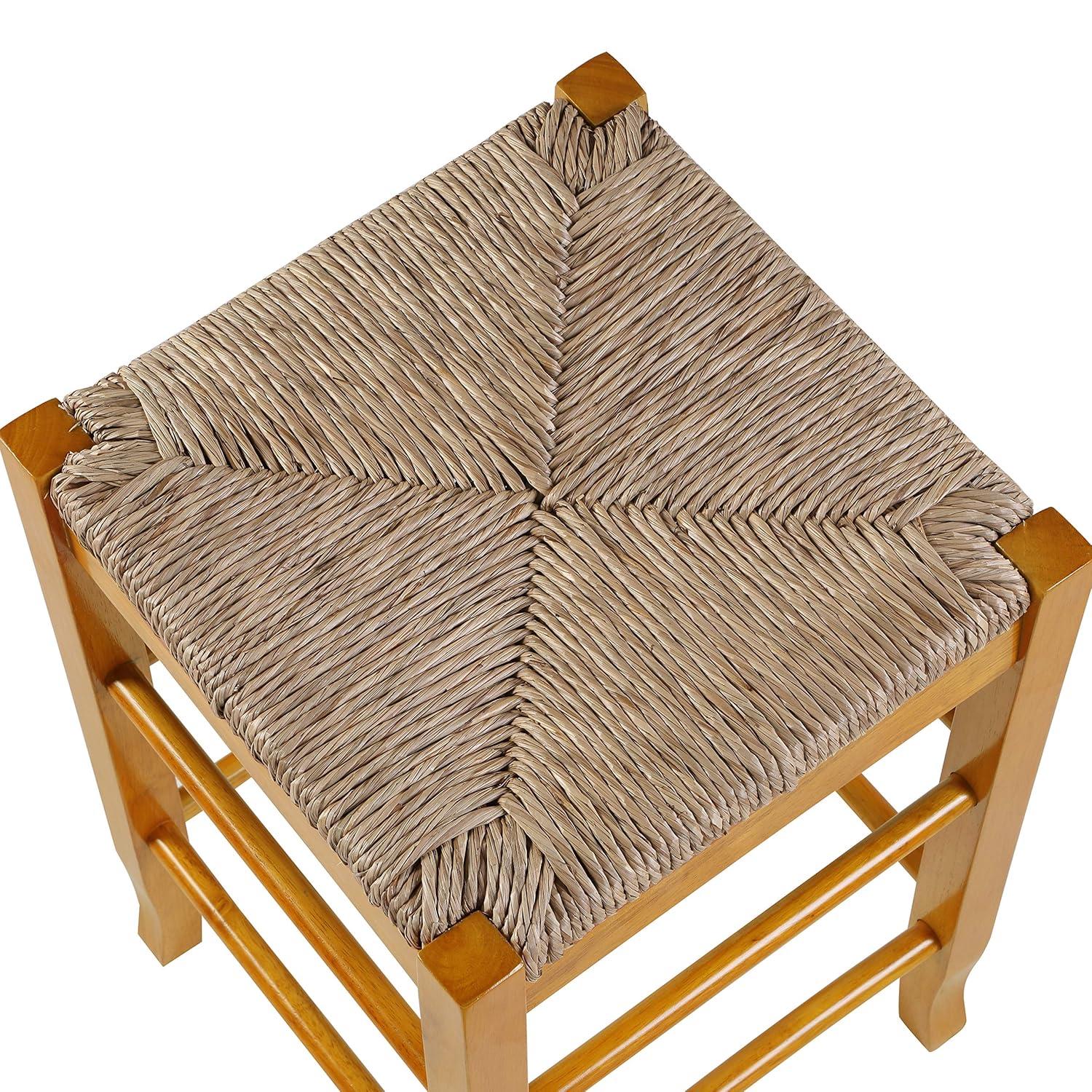 24" Rush Seat Counter Height Barstool Oak - Boraam: Hardwood Frame, Handwoven Seat, Floor Glides