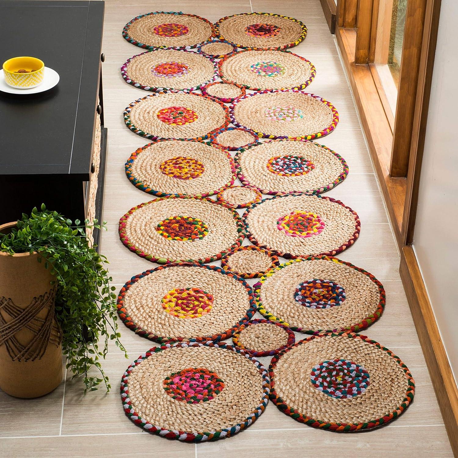 Hand-Knotted Boho-Chic Red and Natural Wool Runner Rug - 27"x8"