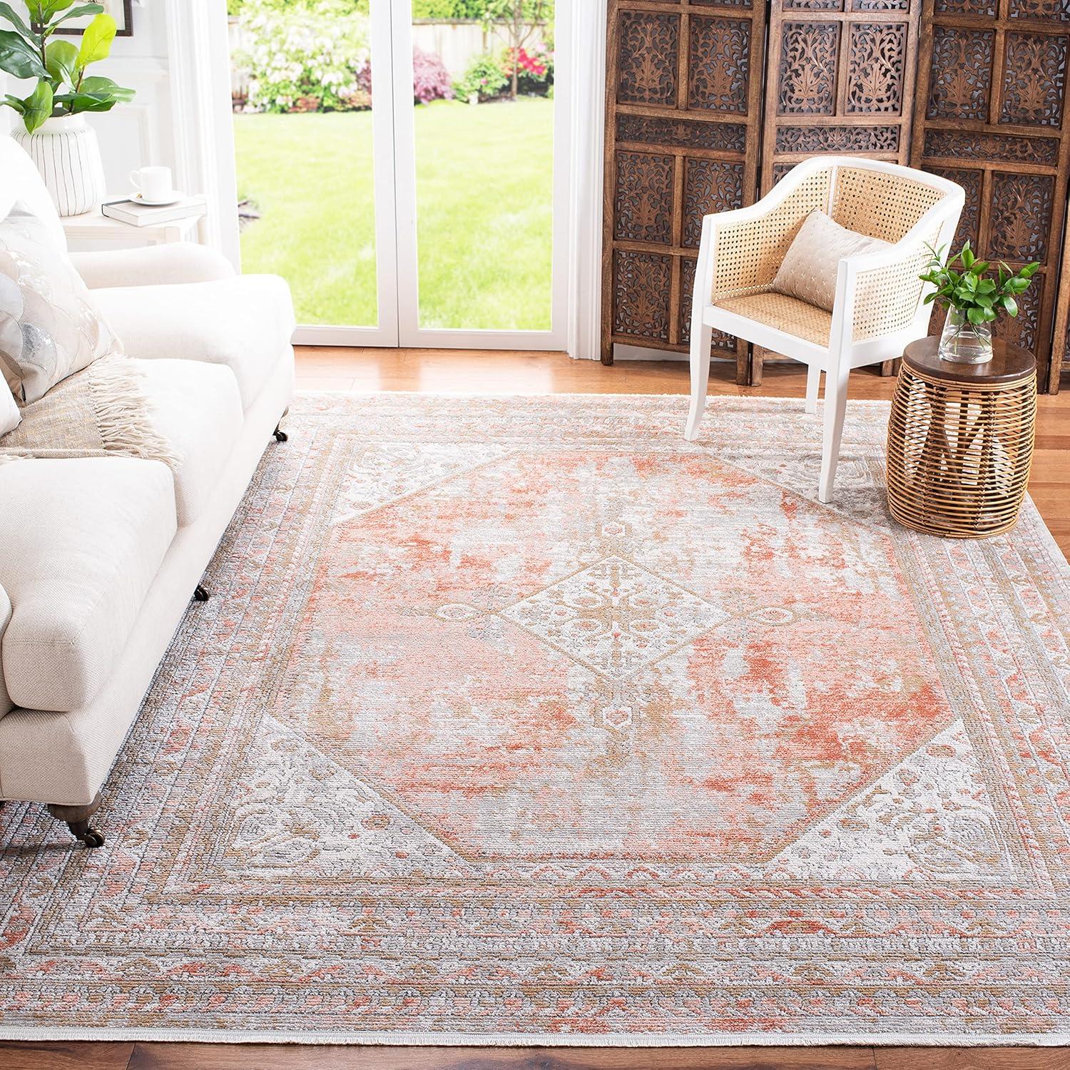 Shivan SHV725 Power Loomed Indoor Area Rug - Rose/Grey - 9'x12' - Safavieh