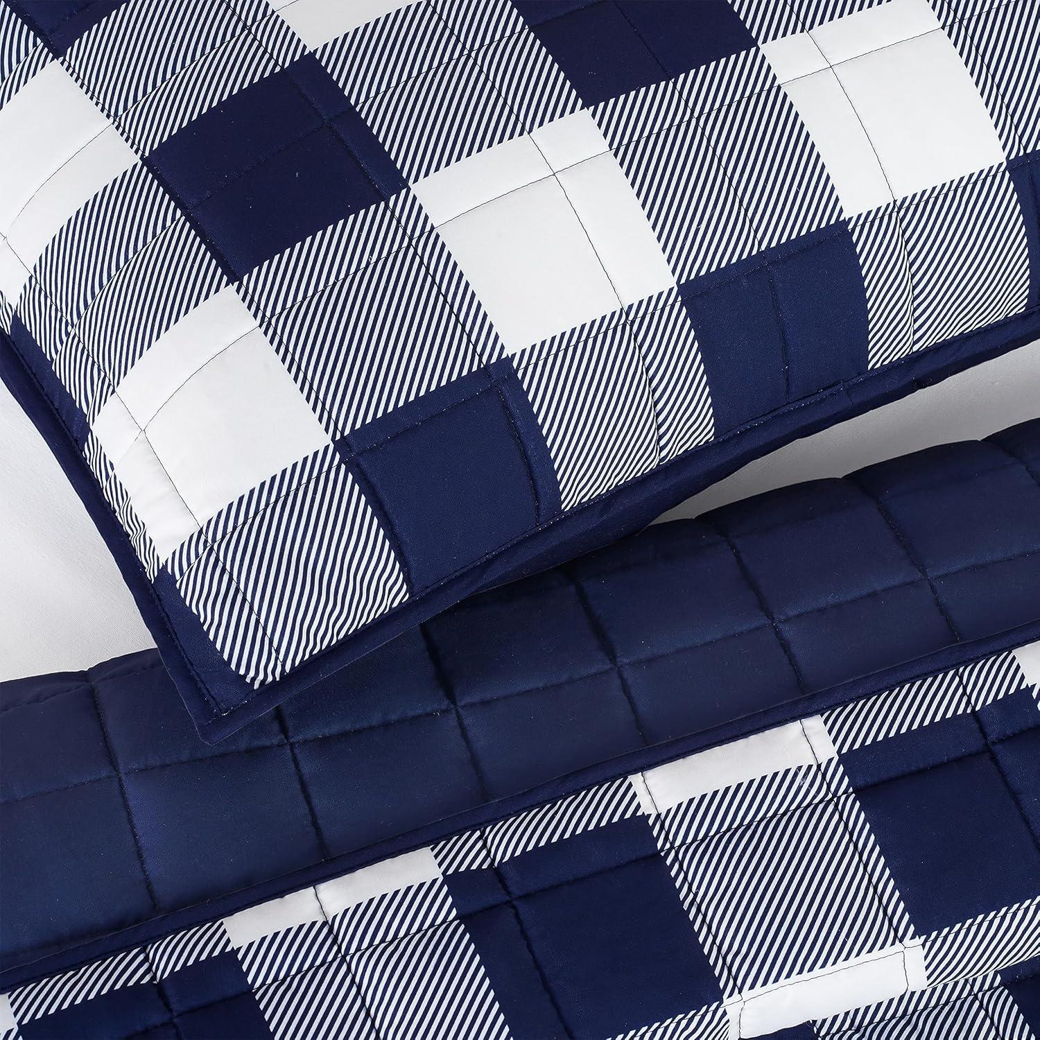 2pc Twin/Twin Extra Long Alex Buffalo Check Plaid Printed Quilt Set Navy/White - Serta: All Ages Comfort, Machine Washable