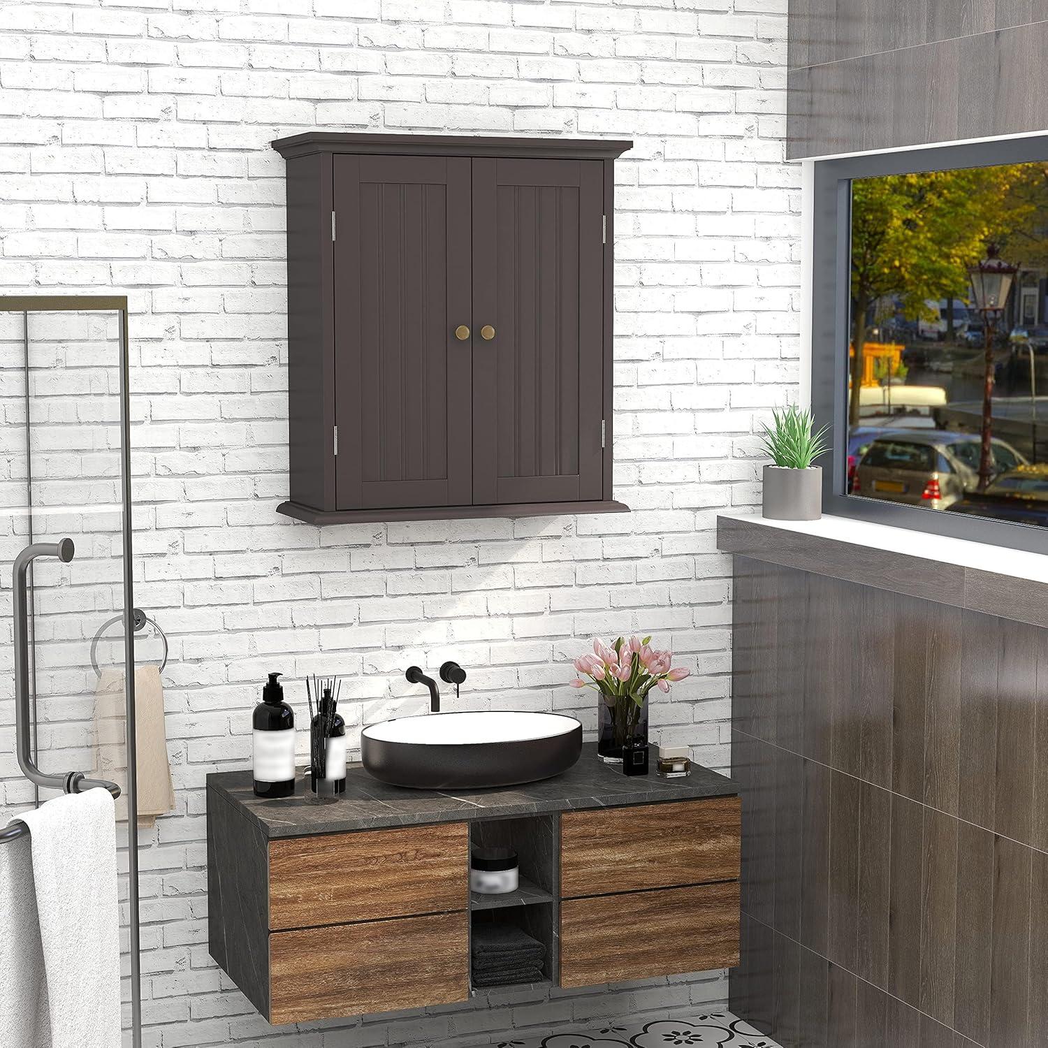 ChooChoo Bathroom Wall Cabinet, Over The Toilet Space Saver, Medicine Cabinet with 2 Doors and Adjustable Shelves