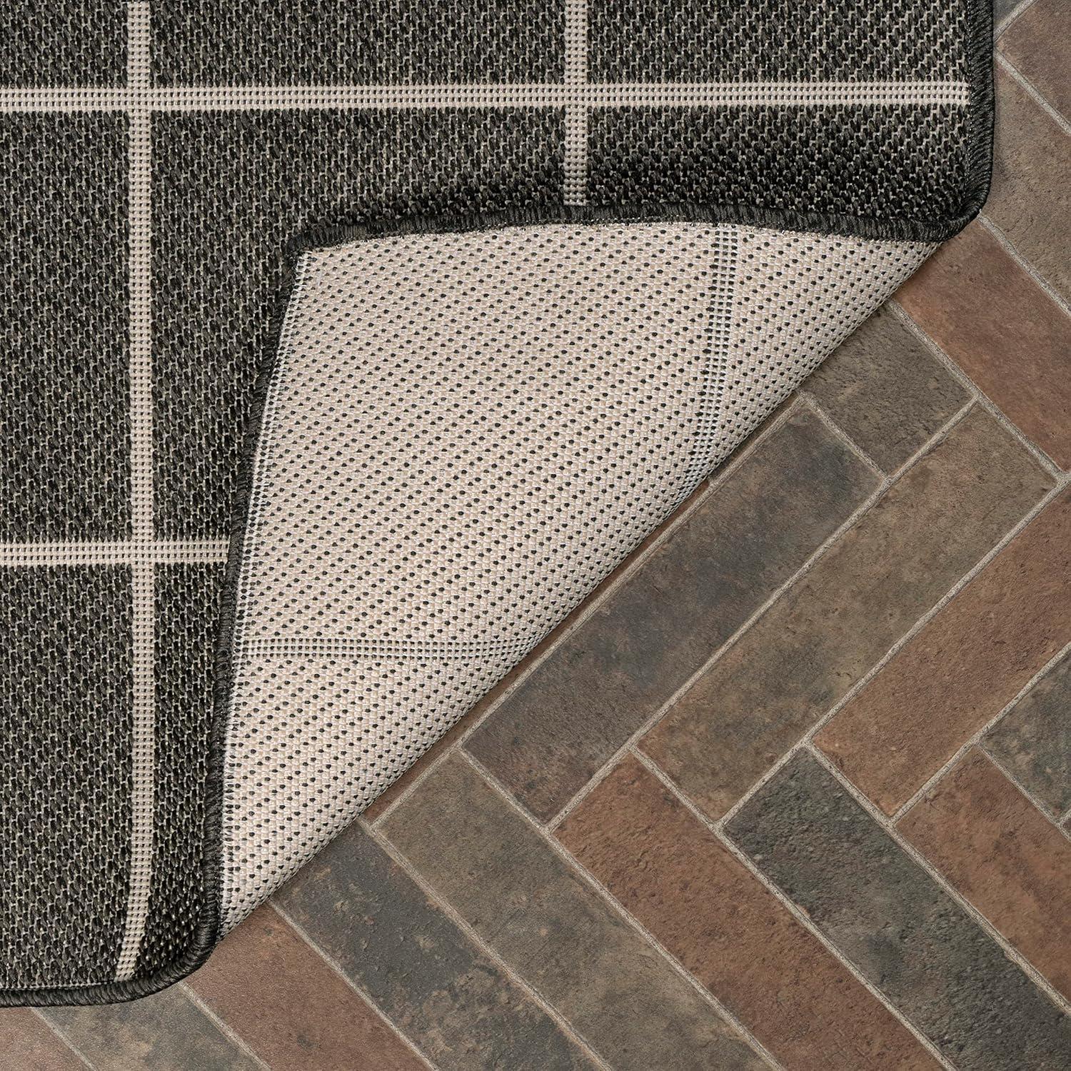5' x 8' Grid Modern Squares Indoor/Outdoor Area Rug, Black/Cream - JONATHAN Y